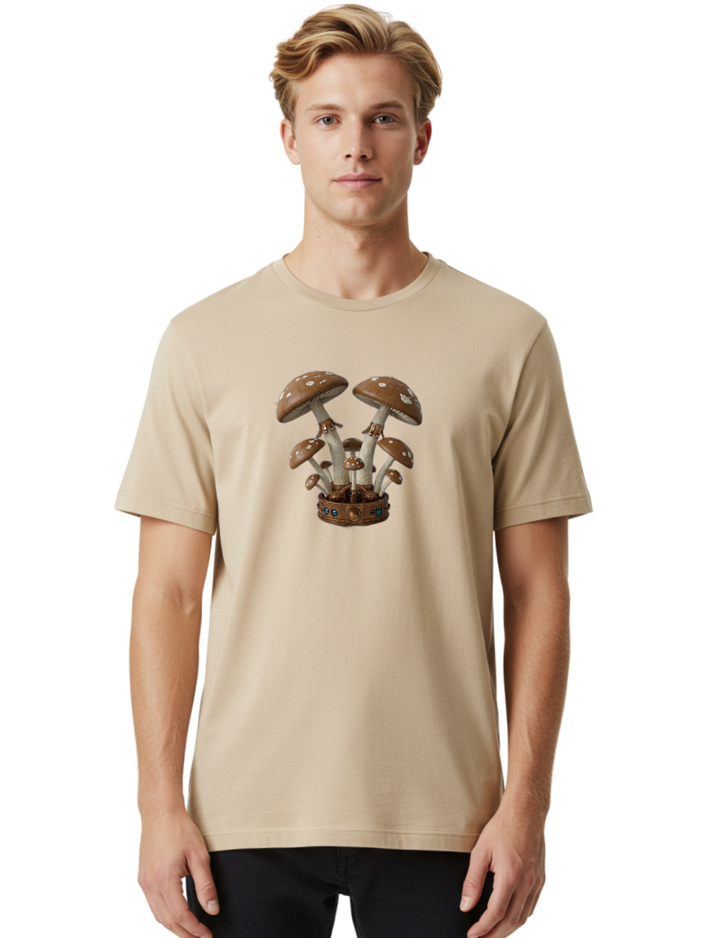 Steampunk-Mushrooms Men'S Graphic Tee, 100% Cotton, Comfortable Casual Summer Wear, Machine Washable, Vintage Camera, Old Camera, Antique Camera, Black Camera, Classic Photography, Photography Equipment, Nostalgic Device, Film Camera, Bah187