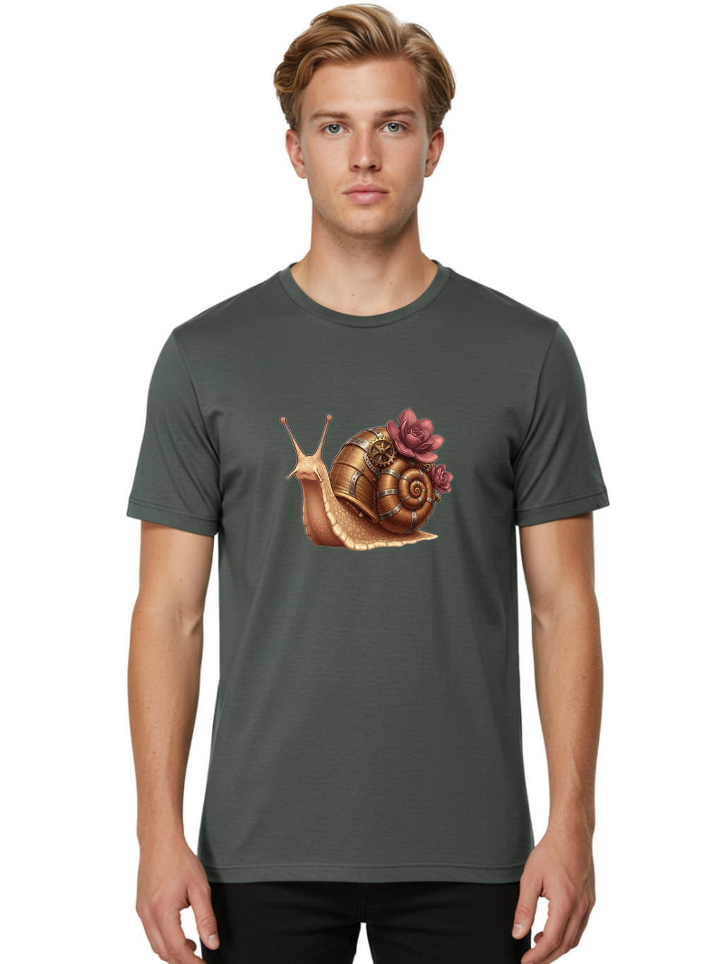 Steampunk-Snail Men'S Graphic Tee, 100% Cotton, Comfortable Casual Summer Wear, Machine Washable, Vintage Camera, Old Camera, Antique Camera, Black Camera, Classic Photography, Photography Equipment, Nostalgic Device, Film Camera, Camera Art Bah188