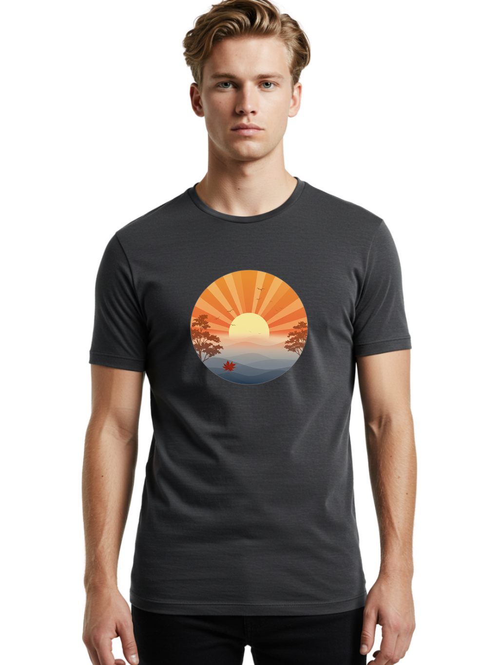 Sunset-Landscape Men'S Graphic Tee, 100% Cotton, Comfortable Casual Summer Wear, Machine Washable, Vintage Camera, Old Camera, Antique Camera, Black Camera, Classic Photography, Photography Equipment, Nostalgic Device, Film Camera, Camera Art Bah208