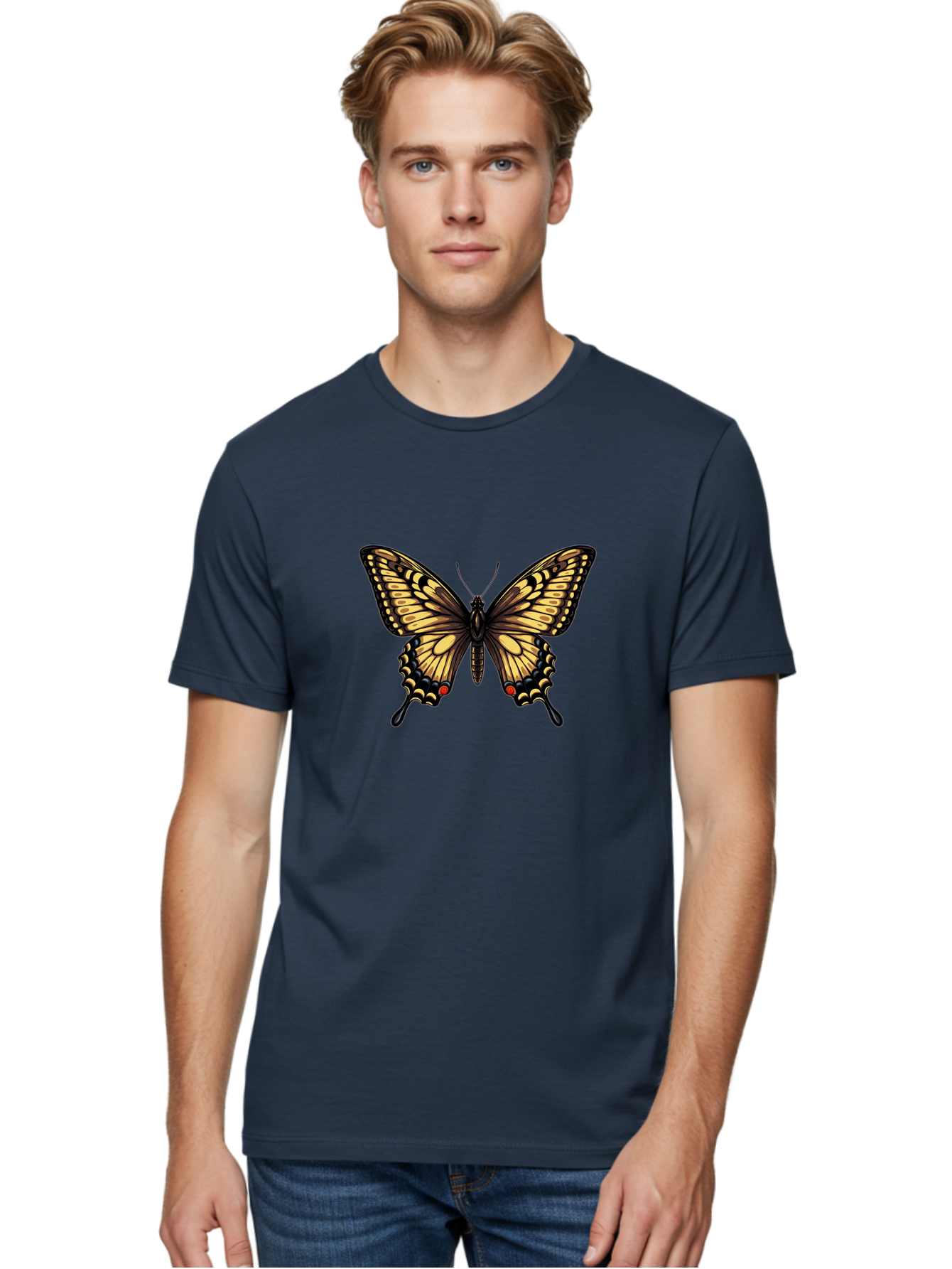Swallowtail-Butterfly Men'S Graphic Tee, 100% Cotton, Comfortable Casual Summer Wear, Machine Washable, Vintage Camera, Old Camera, Antique Camera, Black Camera, Classic Photography, Photography Equipment, Nostalgic Device, Film Camera, Bah215