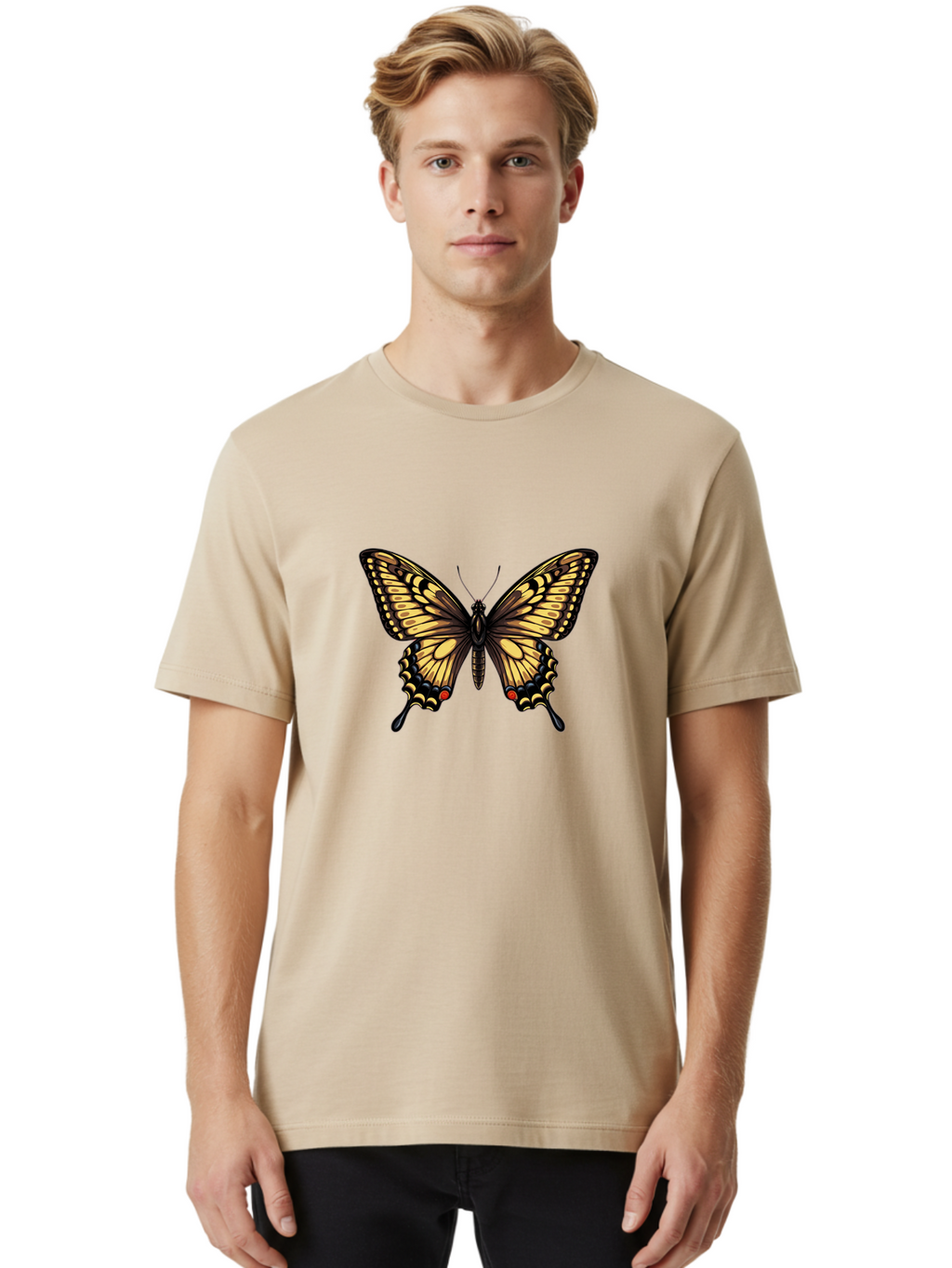 Swallowtail-Butterfly Men'S Graphic Tee, 100% Cotton, Comfortable Casual Summer Wear, Machine Washable, Vintage Camera, Old Camera, Antique Camera, Black Camera, Classic Photography, Photography Equipment, Nostalgic Device, Film Camera, Bah215