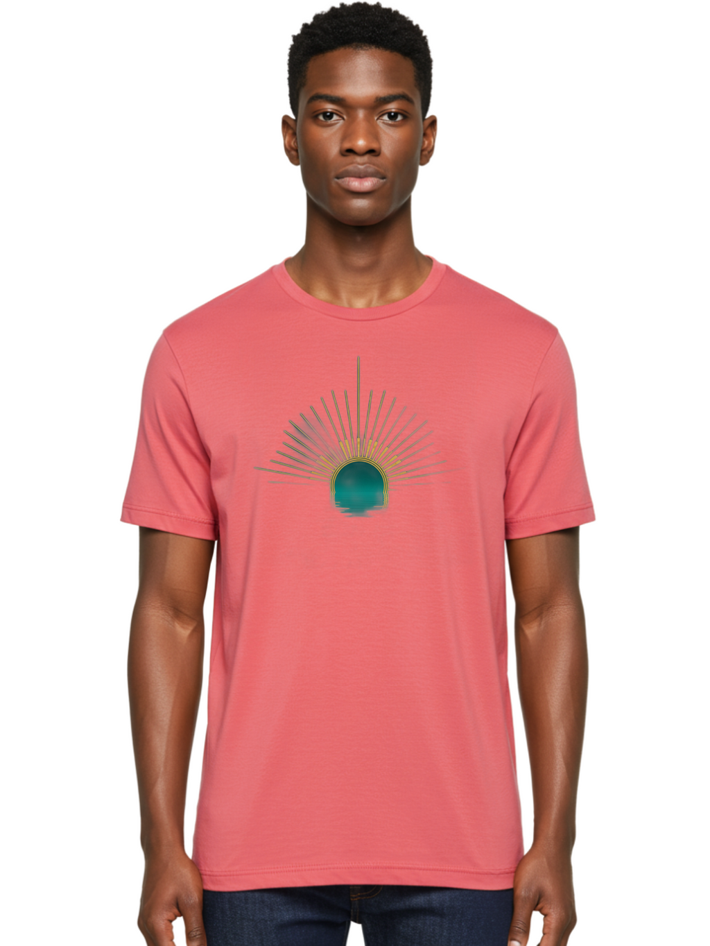 Teal-Sunburst Men'S Graphic Tee, 100% Cotton, Comfortable Casual Summer Wear, Machine Washable, Vintage Camera, Old Camera, Antique Camera, Black Camera, Classic Photography, Photography Equipment, Nostalgic Device, Film Camera, Camera Art Bah229