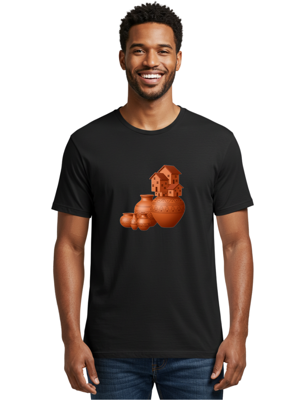 Terracotta-Pots-With-Houses Men'S Graphic Tee, 100% Cotton, Comfortable Casual Summer Wear, Machine Washable, Vintage Camera, Old Camera, Antique Camera, Black Camera, Classic Photography, Photography Equipment, Nostalgic Device, Film Camera, Bah237