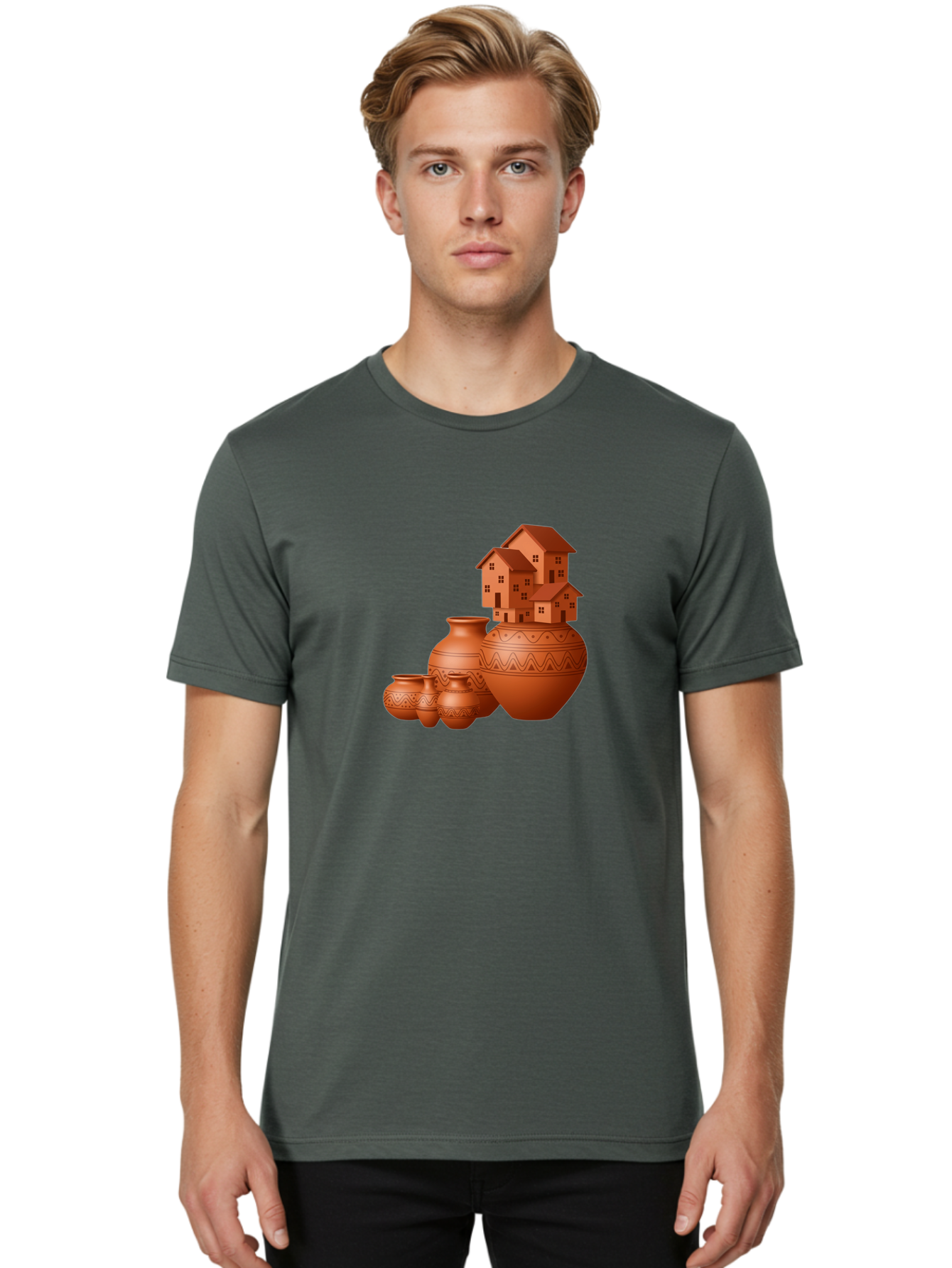 Terracotta-Pots-With-Houses Men'S Graphic Tee, 100% Cotton, Comfortable Casual Summer Wear, Machine Washable, Vintage Camera, Old Camera, Antique Camera, Black Camera, Classic Photography, Photography Equipment, Nostalgic Device, Film Camera, Bah237