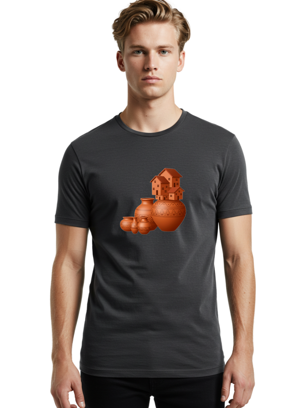 Terracotta-Pots-With-Houses Men'S Graphic Tee, 100% Cotton, Comfortable Casual Summer Wear, Machine Washable, Vintage Camera, Old Camera, Antique Camera, Black Camera, Classic Photography, Photography Equipment, Nostalgic Device, Film Camera, Bah237