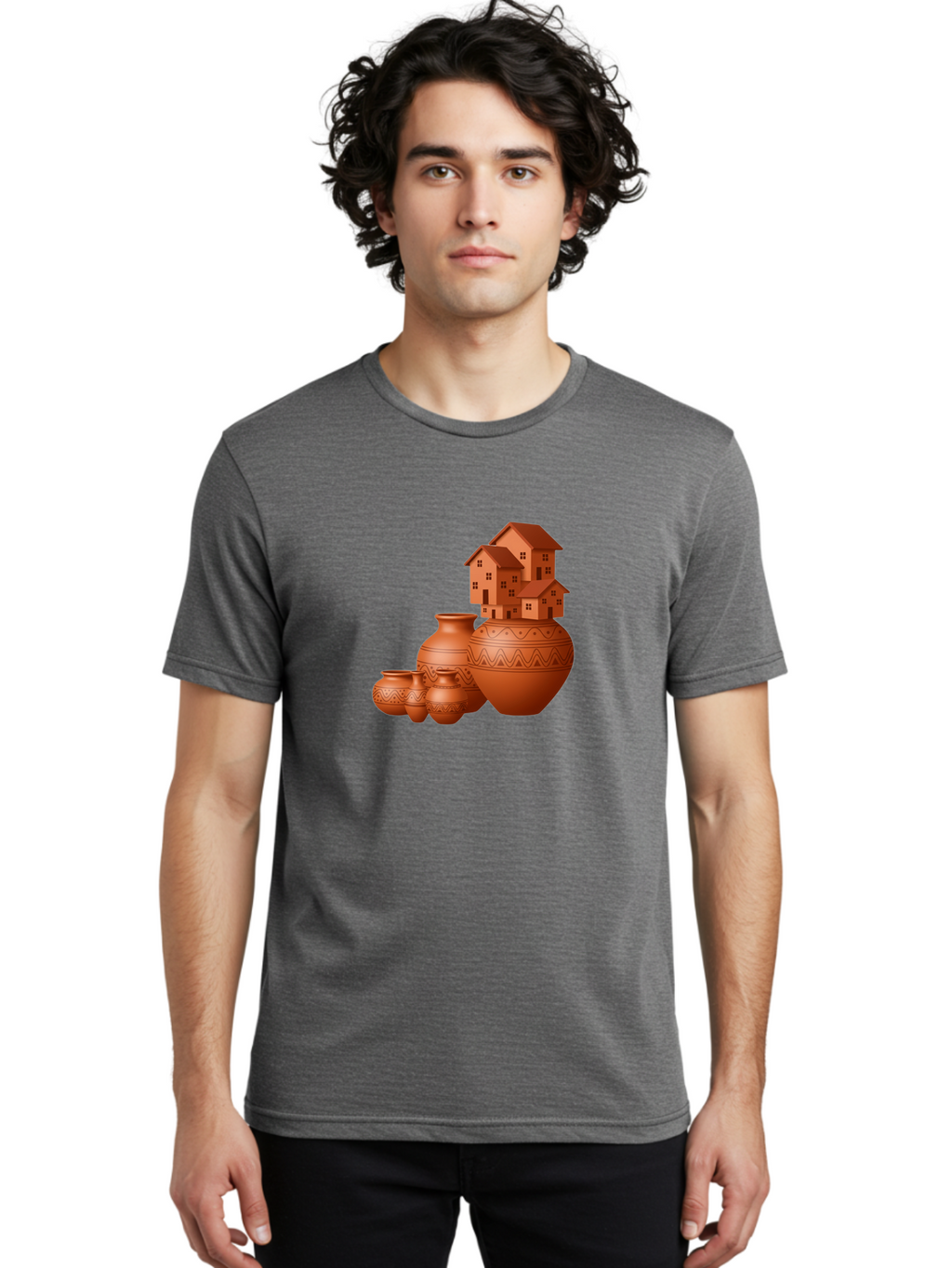 Terracotta-Pots-With-Houses Men'S Graphic Tee, 100% Cotton, Comfortable Casual Summer Wear, Machine Washable, Vintage Camera, Old Camera, Antique Camera, Black Camera, Classic Photography, Photography Equipment, Nostalgic Device, Film Camera, Bah237