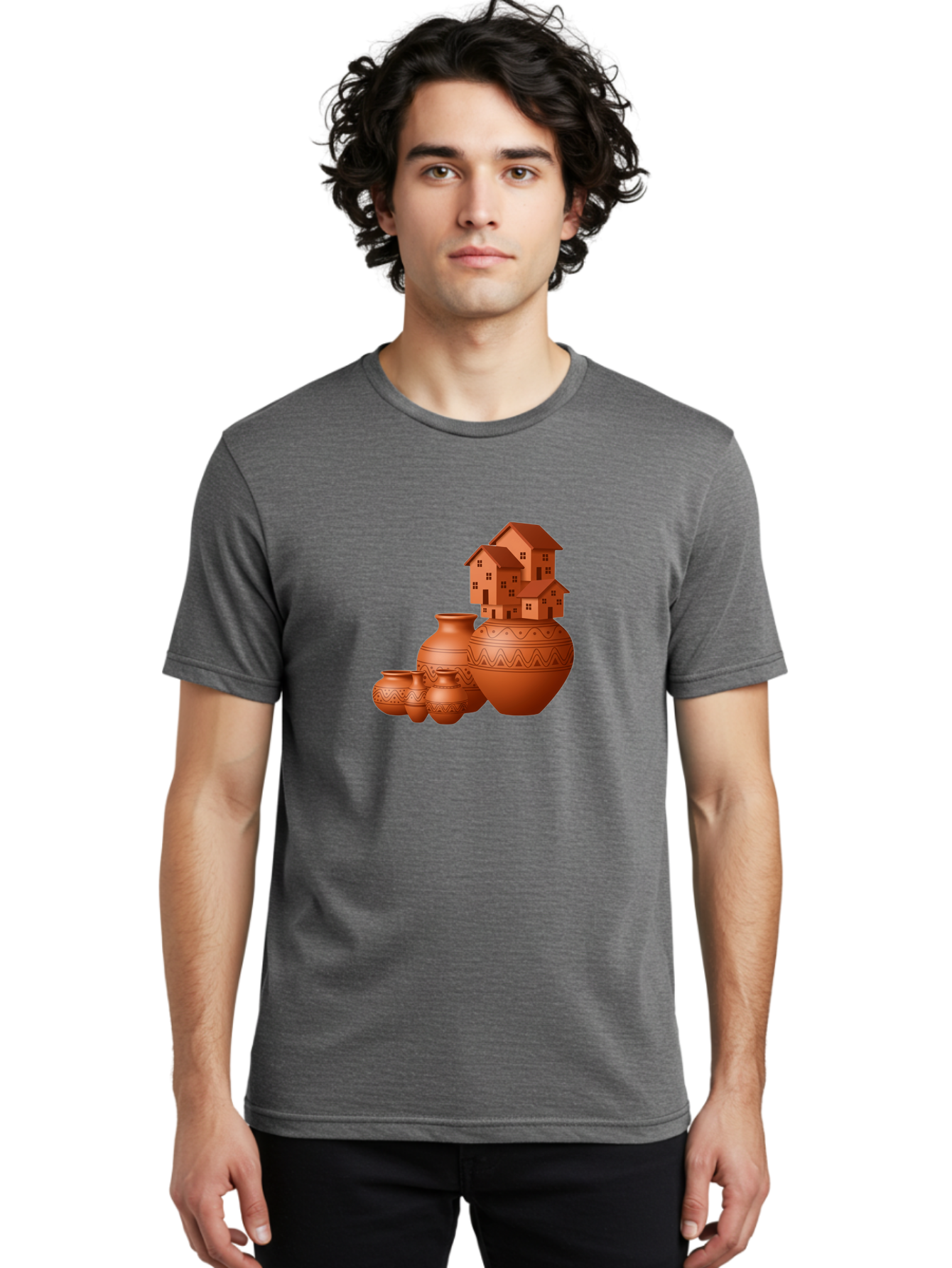 Terracotta-Pots-With-Houses Men'S Graphic Tee, 100% Cotton, Comfortable Casual Summer Wear, Machine Washable, Vintage Camera, Old Camera, Antique Camera, Black Camera, Classic Photography, Photography Equipment, Nostalgic Device, Film Camera, Bah237