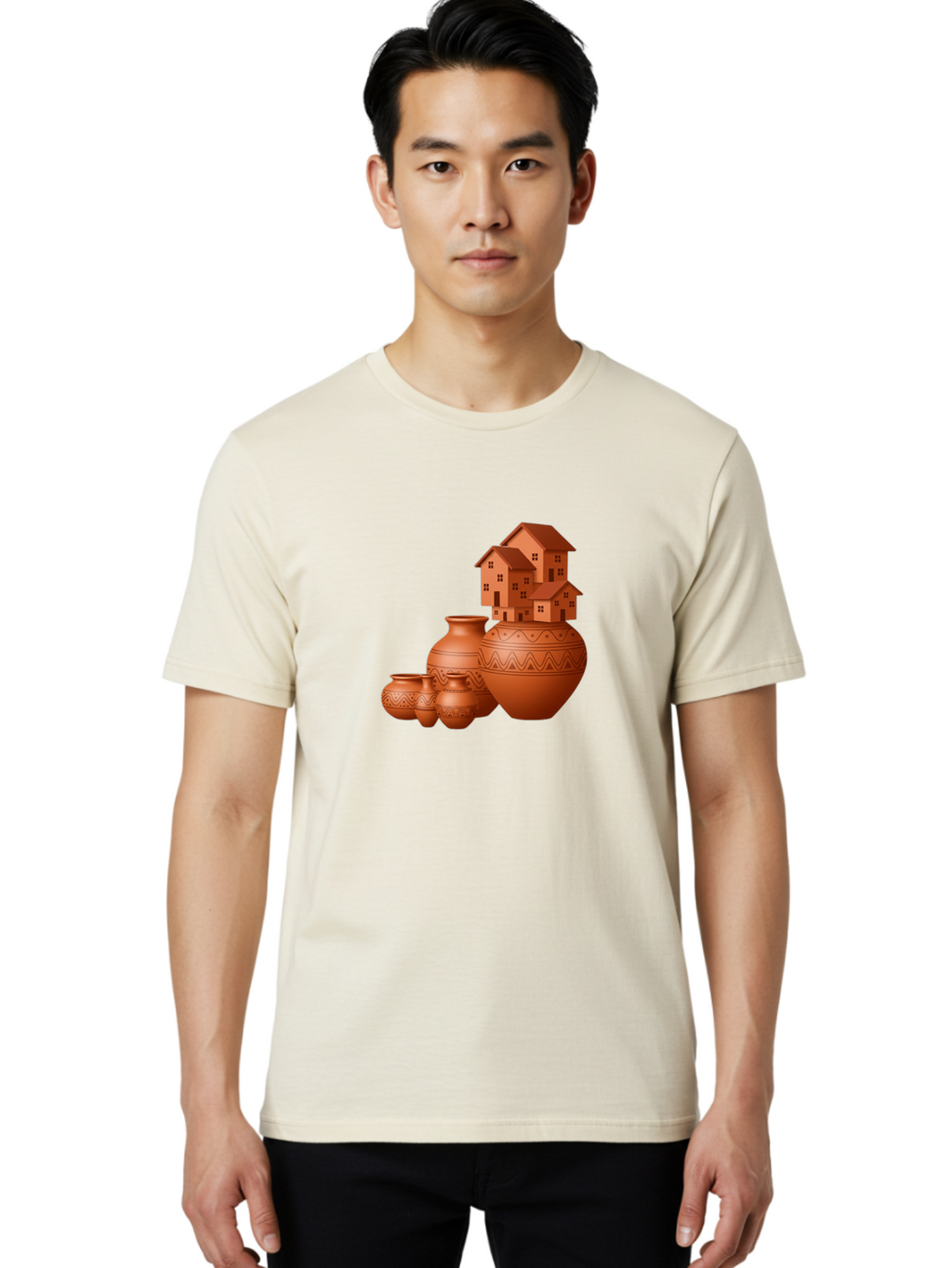 Terracotta-Pots-With-Houses Men'S Graphic Tee, 100% Cotton, Comfortable Casual Summer Wear, Machine Washable, Vintage Camera, Old Camera, Antique Camera, Black Camera, Classic Photography, Photography Equipment, Nostalgic Device, Film Camera, Bah237