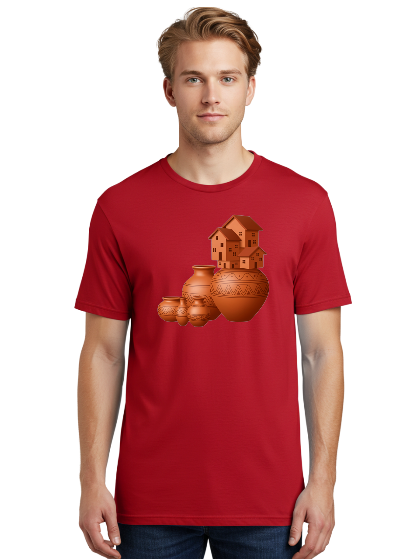 Terracotta-Pots-With-Houses Men'S Graphic Tee, 100% Cotton, Comfortable Casual Summer Wear, Machine Washable, Vintage Camera, Old Camera, Antique Camera, Black Camera, Classic Photography, Photography Equipment, Nostalgic Device, Film Camera, Bah237