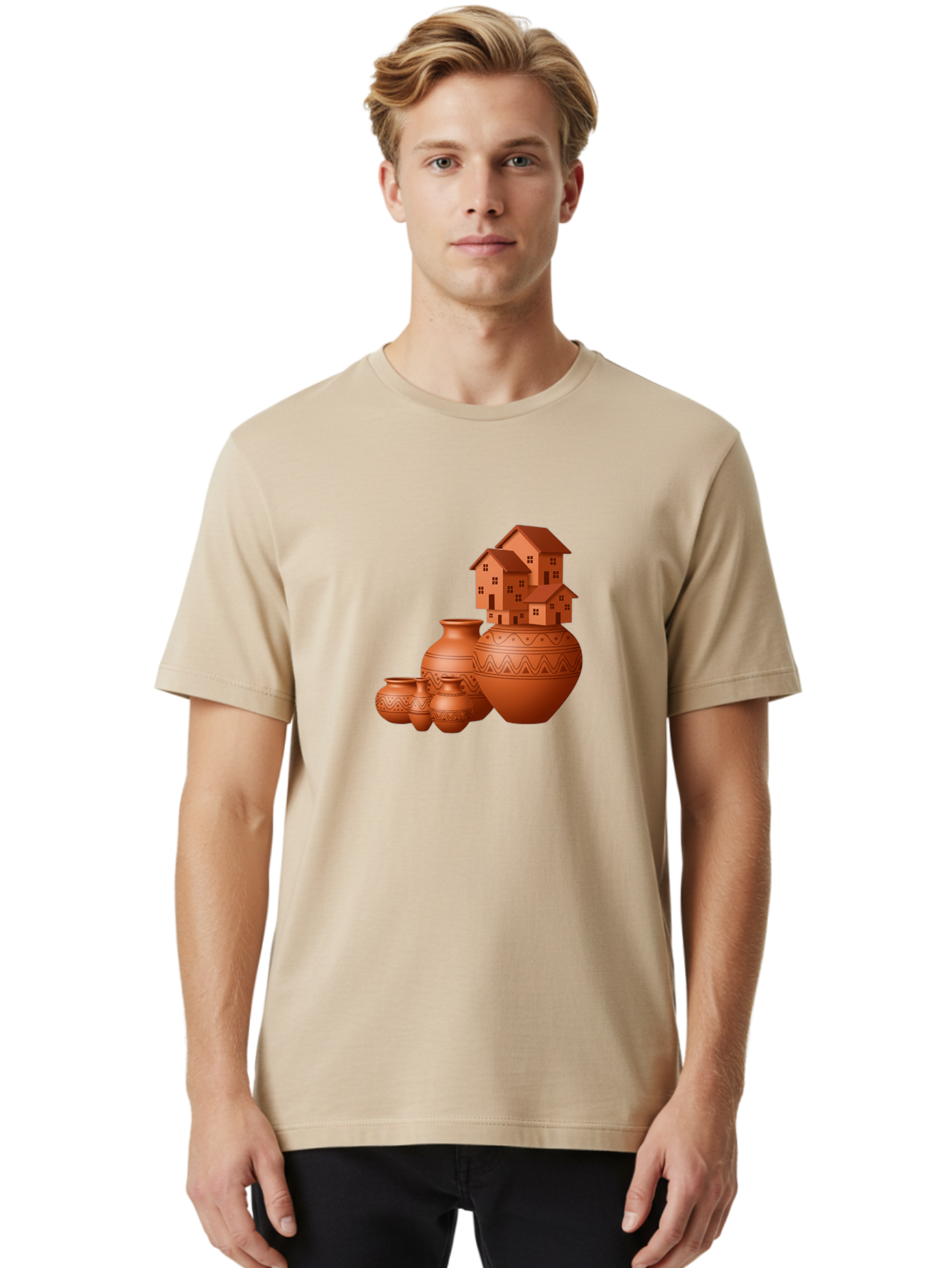 Terracotta-Pots-With-Houses Men'S Graphic Tee, 100% Cotton, Comfortable Casual Summer Wear, Machine Washable, Vintage Camera, Old Camera, Antique Camera, Black Camera, Classic Photography, Photography Equipment, Nostalgic Device, Film Camera, Bah237