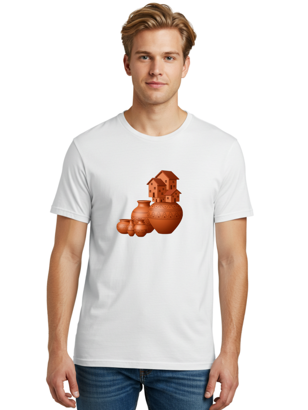 Terracotta-Pots-With-Houses Men'S Graphic Tee, 100% Cotton, Comfortable Casual Summer Wear, Machine Washable, Vintage Camera, Old Camera, Antique Camera, Black Camera, Classic Photography, Photography Equipment, Nostalgic Device, Film Camera, Bah237
