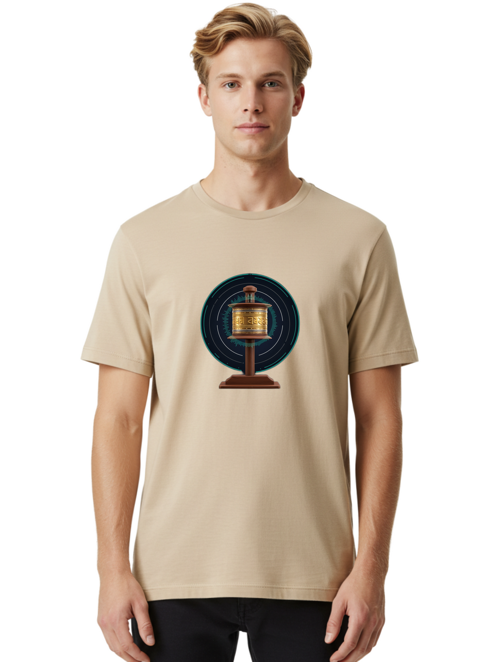 Tibetan-Prayer-Wheel-1 Men'S Graphic Tee, 100% Cotton, Comfortable Casual Summer Wear, Machine Washable, Vintage Camera, Old Camera, Antique Camera, Black Camera, Classic Photography, Photography Equipment, Nostalgic Device, Film Camera, Bah255