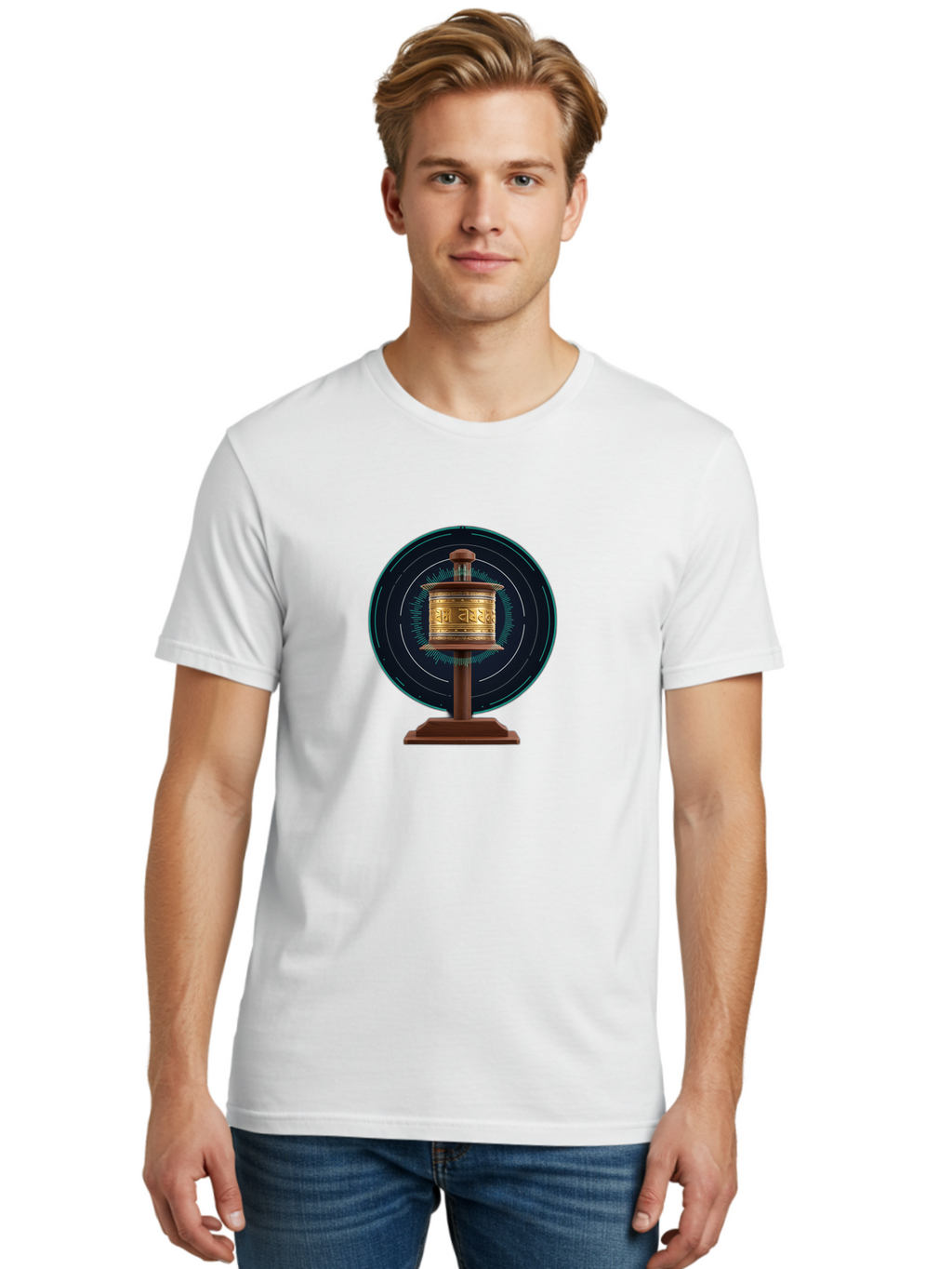 Tibetan-Prayer-Wheel-1 Men'S Graphic Tee, 100% Cotton, Comfortable Casual Summer Wear, Machine Washable, Vintage Camera, Old Camera, Antique Camera, Black Camera, Classic Photography, Photography Equipment, Nostalgic Device, Film Camera, Bah255