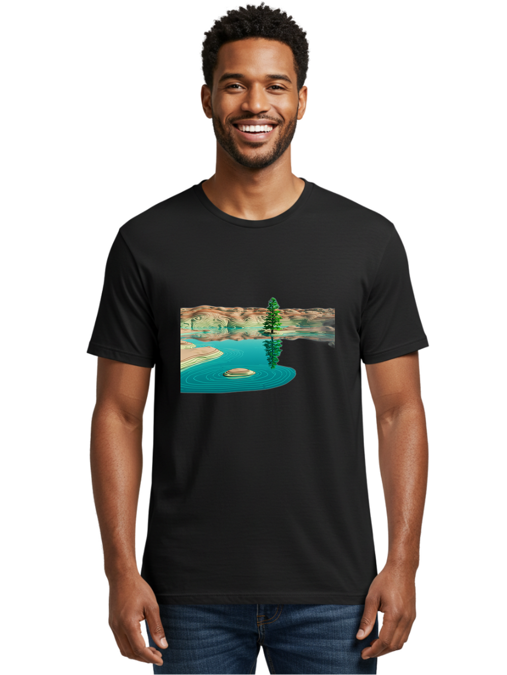 Tree-Reflection Men'S Graphic Tee, 100% Cotton, Comfortable Casual Summer Wear, Machine Washable, Vintage Camera, Old Camera, Antique Camera, Black Camera, Classic Photography, Photography Equipment, Nostalgic Device, Film Camera, Camera Art Bah286