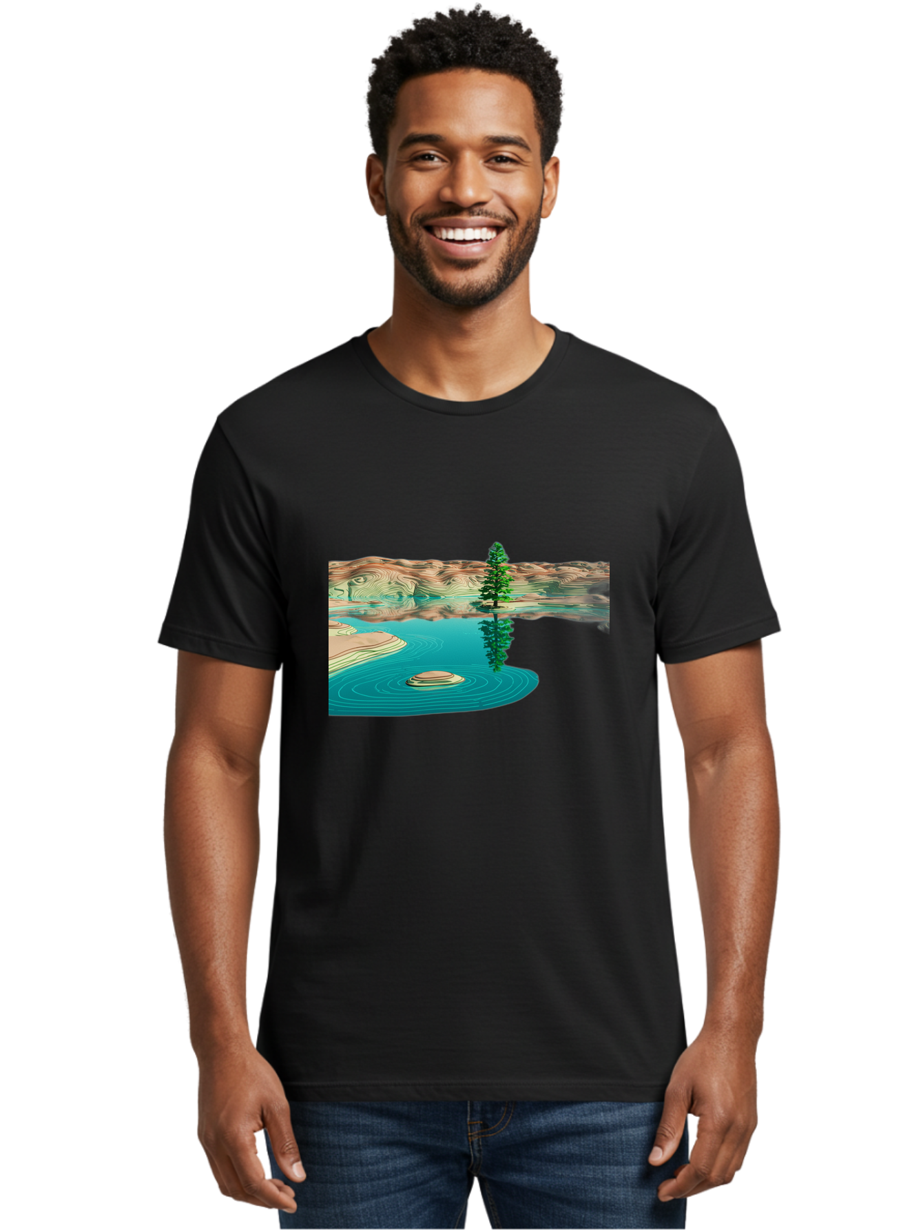 Tree-Reflection Men'S Graphic Tee, 100% Cotton, Comfortable Casual Summer Wear, Machine Washable, Vintage Camera, Old Camera, Antique Camera, Black Camera, Classic Photography, Photography Equipment, Nostalgic Device, Film Camera, Camera Art Bah286