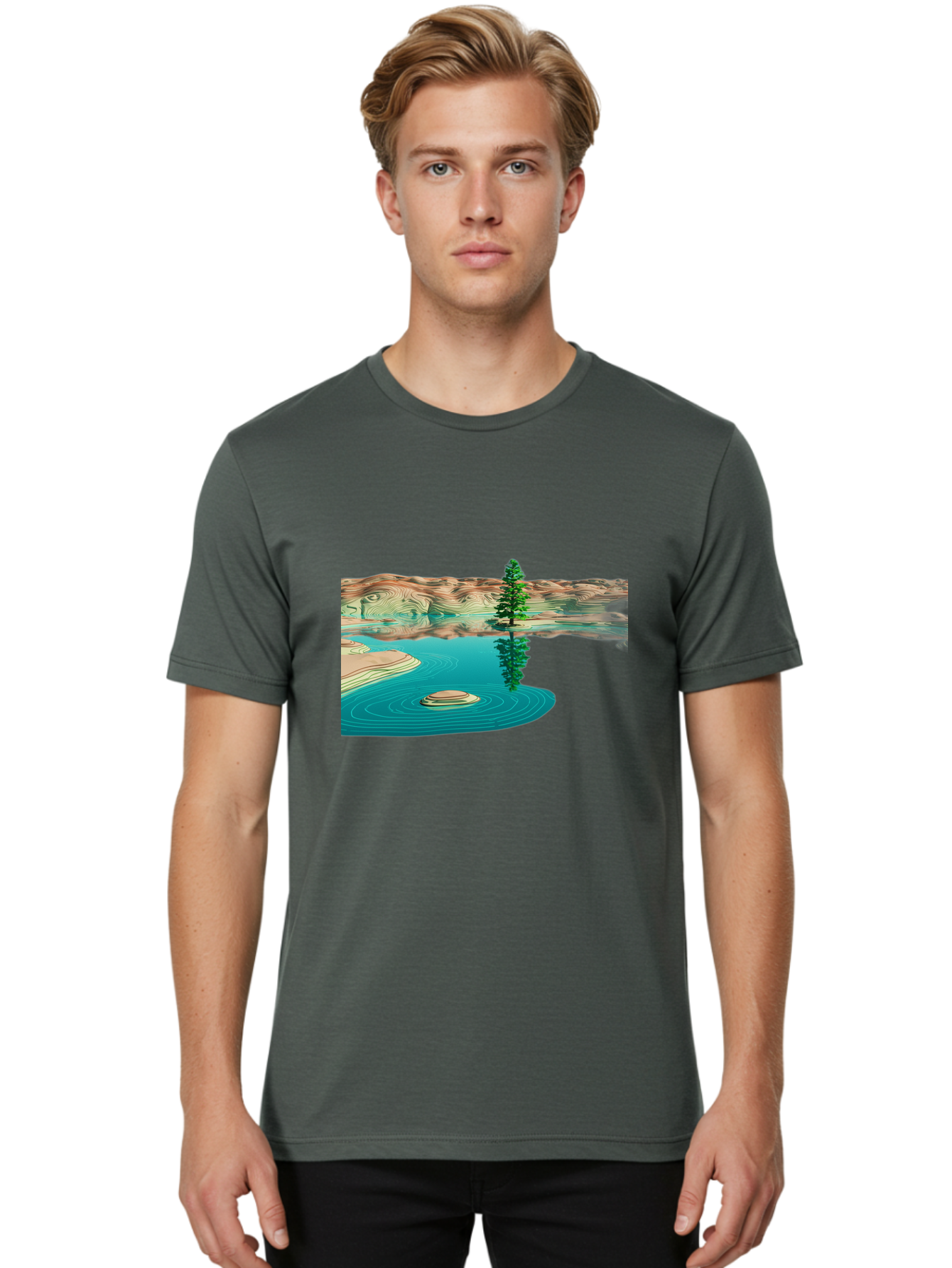 Tree-Reflection Men'S Graphic Tee, 100% Cotton, Comfortable Casual Summer Wear, Machine Washable, Vintage Camera, Old Camera, Antique Camera, Black Camera, Classic Photography, Photography Equipment, Nostalgic Device, Film Camera, Camera Art Bah286