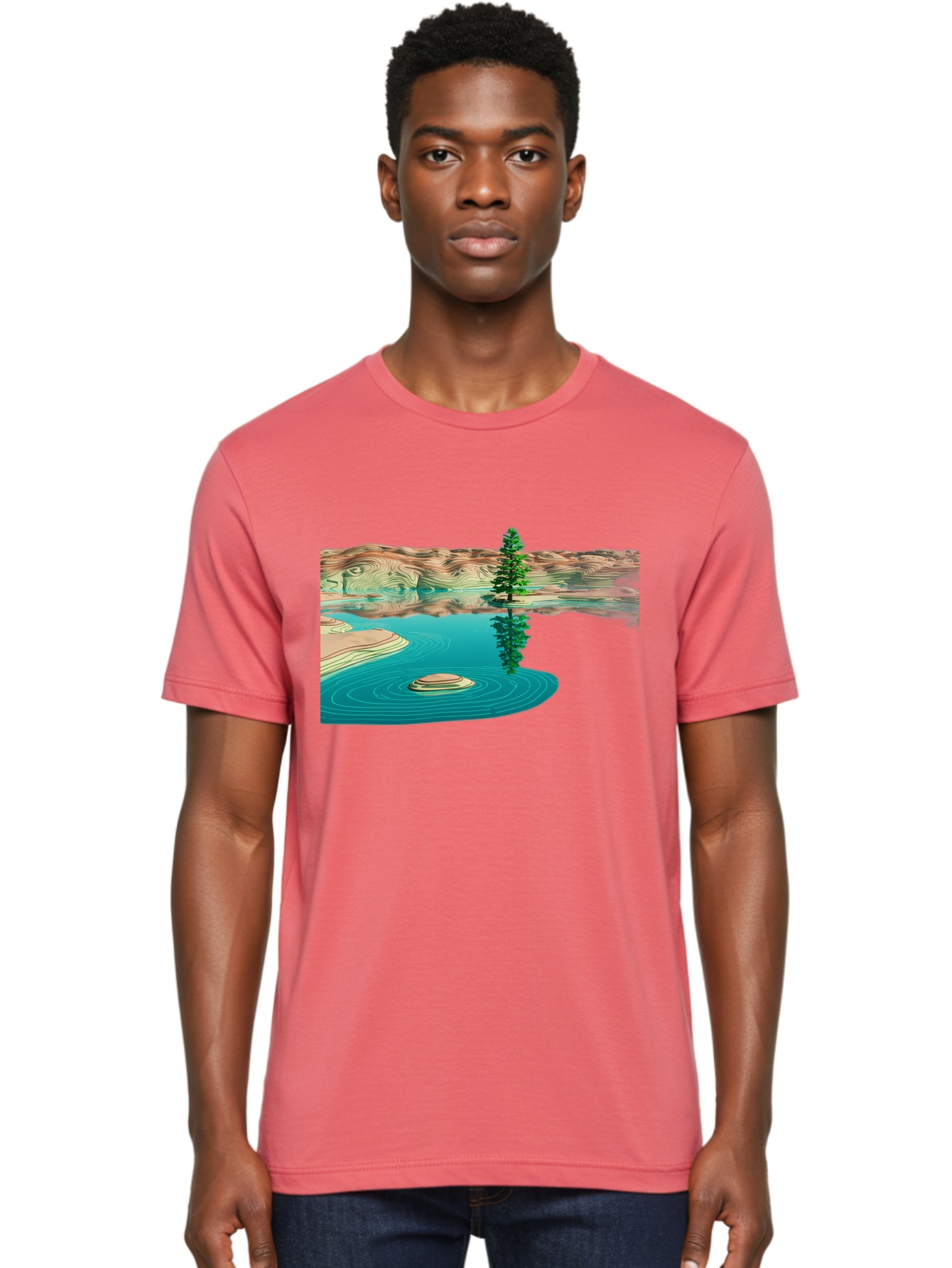 Tree-Reflection Men'S Graphic Tee, 100% Cotton, Comfortable Casual Summer Wear, Machine Washable, Vintage Camera, Old Camera, Antique Camera, Black Camera, Classic Photography, Photography Equipment, Nostalgic Device, Film Camera, Camera Art Bah286
