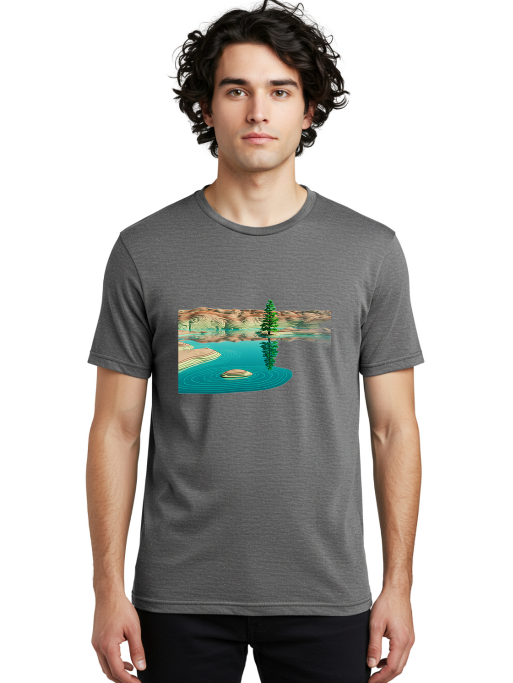 Tree-Reflection Men'S Graphic Tee, 100% Cotton, Comfortable Casual Summer Wear, Machine Washable, Vintage Camera, Old Camera, Antique Camera, Black Camera, Classic Photography, Photography Equipment, Nostalgic Device, Film Camera, Camera Art Bah286