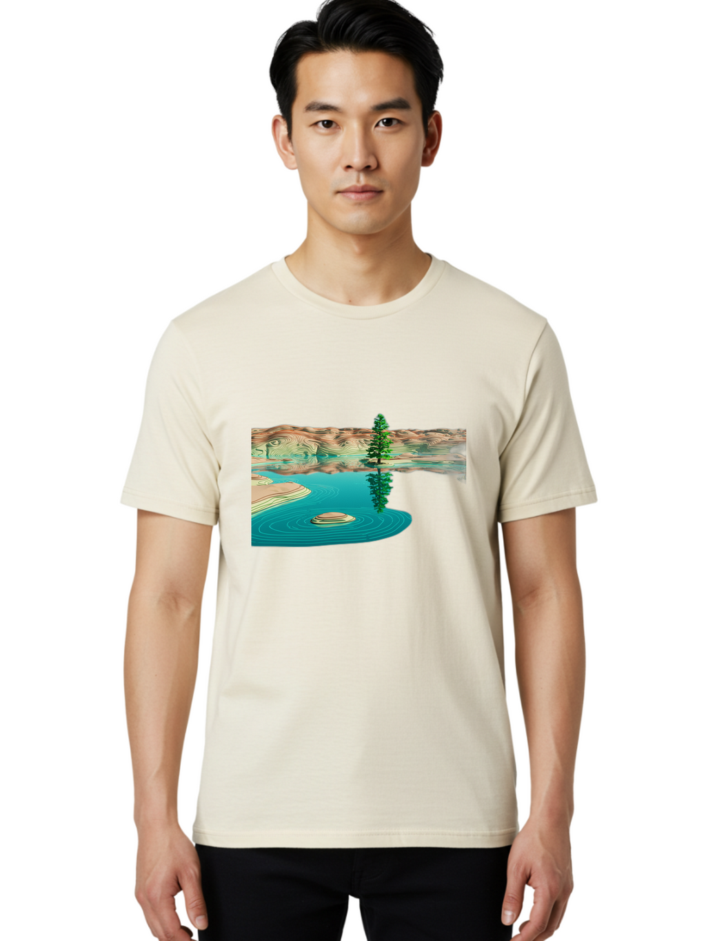 Tree-Reflection Men'S Graphic Tee, 100% Cotton, Comfortable Casual Summer Wear, Machine Washable, Vintage Camera, Old Camera, Antique Camera, Black Camera, Classic Photography, Photography Equipment, Nostalgic Device, Film Camera, Camera Art Bah286