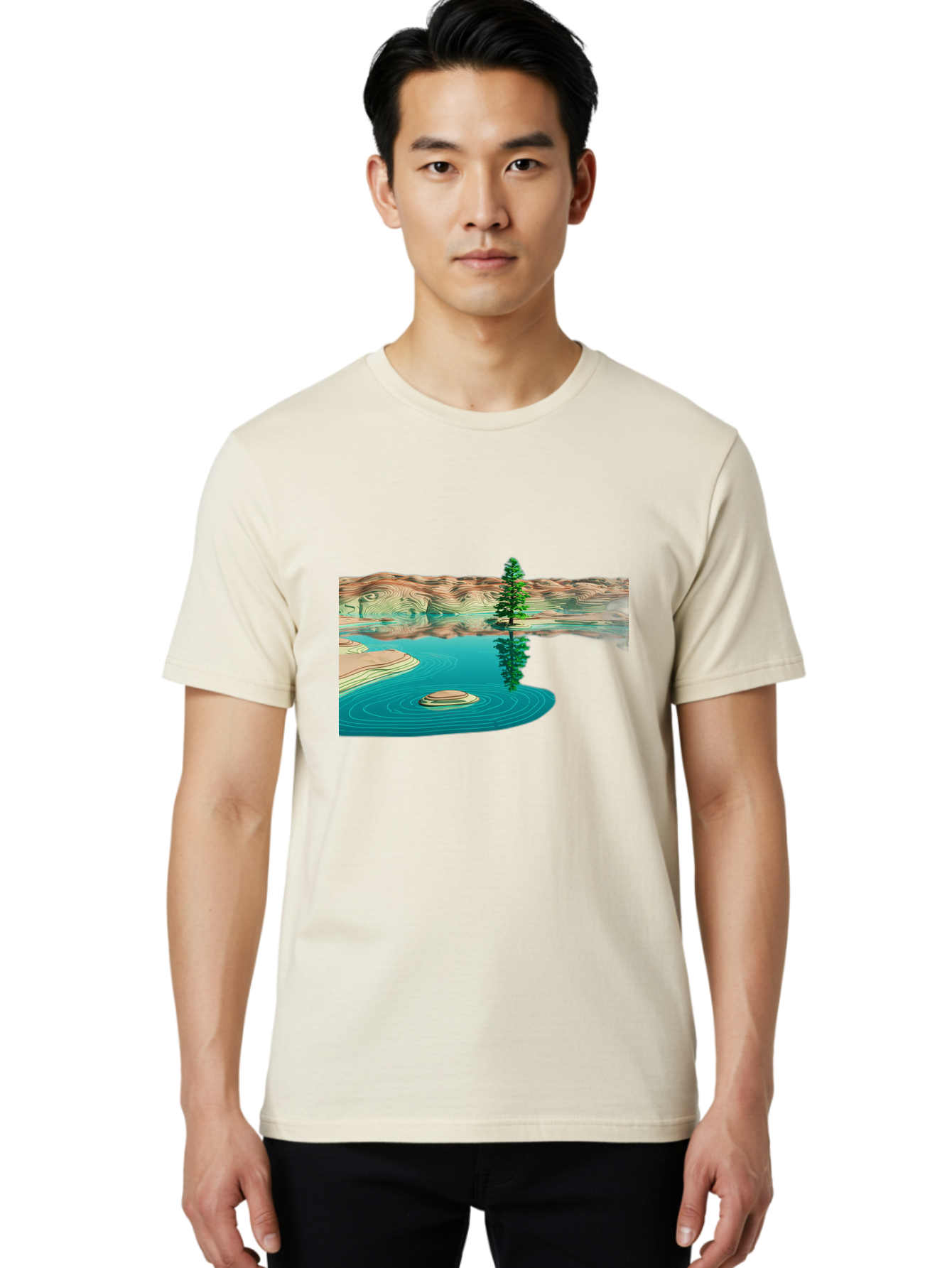 Tree-Reflection Men'S Graphic Tee, 100% Cotton, Comfortable Casual Summer Wear, Machine Washable, Vintage Camera, Old Camera, Antique Camera, Black Camera, Classic Photography, Photography Equipment, Nostalgic Device, Film Camera, Camera Art Bah286