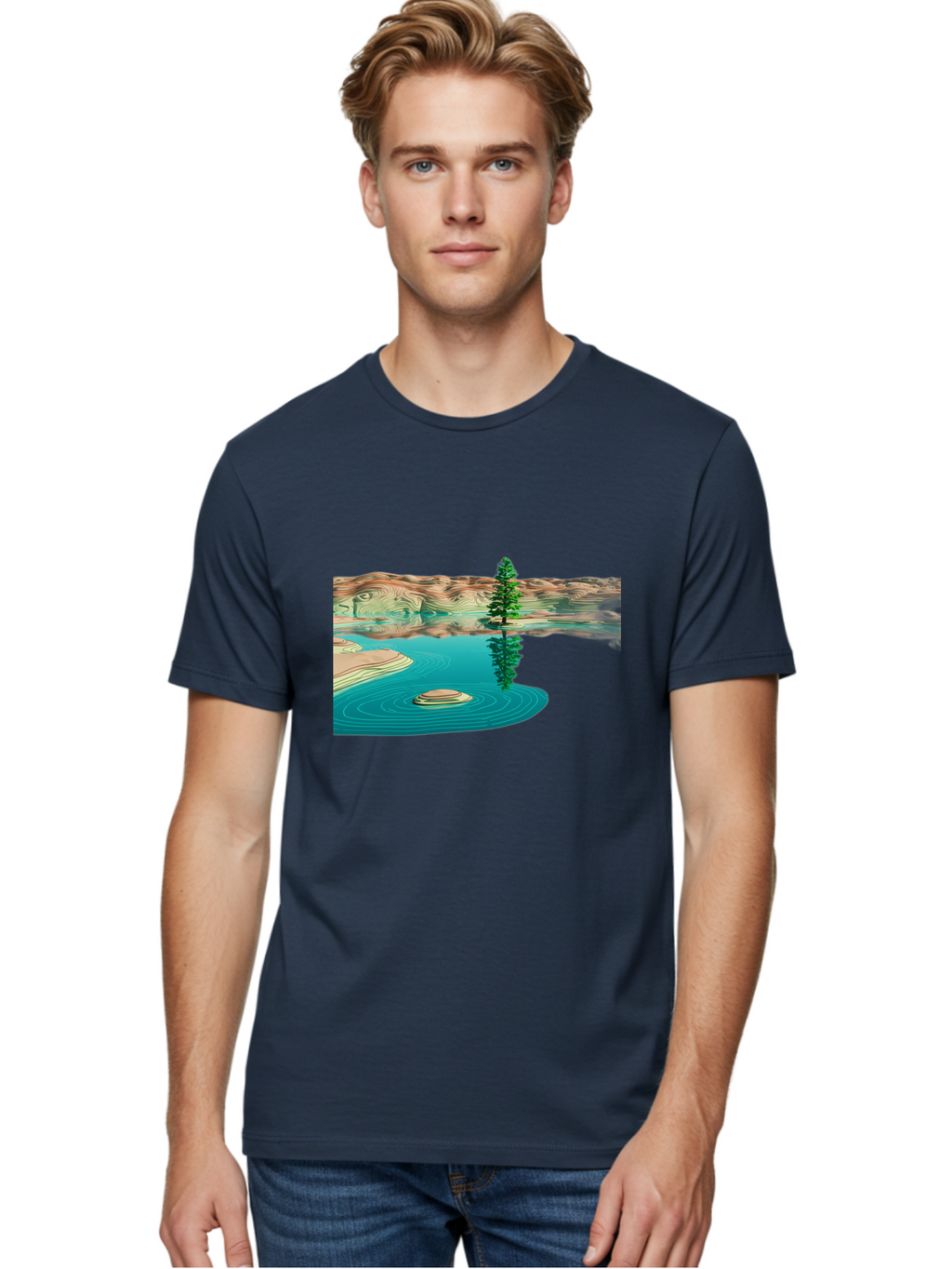 Tree-Reflection Men'S Graphic Tee, 100% Cotton, Comfortable Casual Summer Wear, Machine Washable, Vintage Camera, Old Camera, Antique Camera, Black Camera, Classic Photography, Photography Equipment, Nostalgic Device, Film Camera, Camera Art Bah286