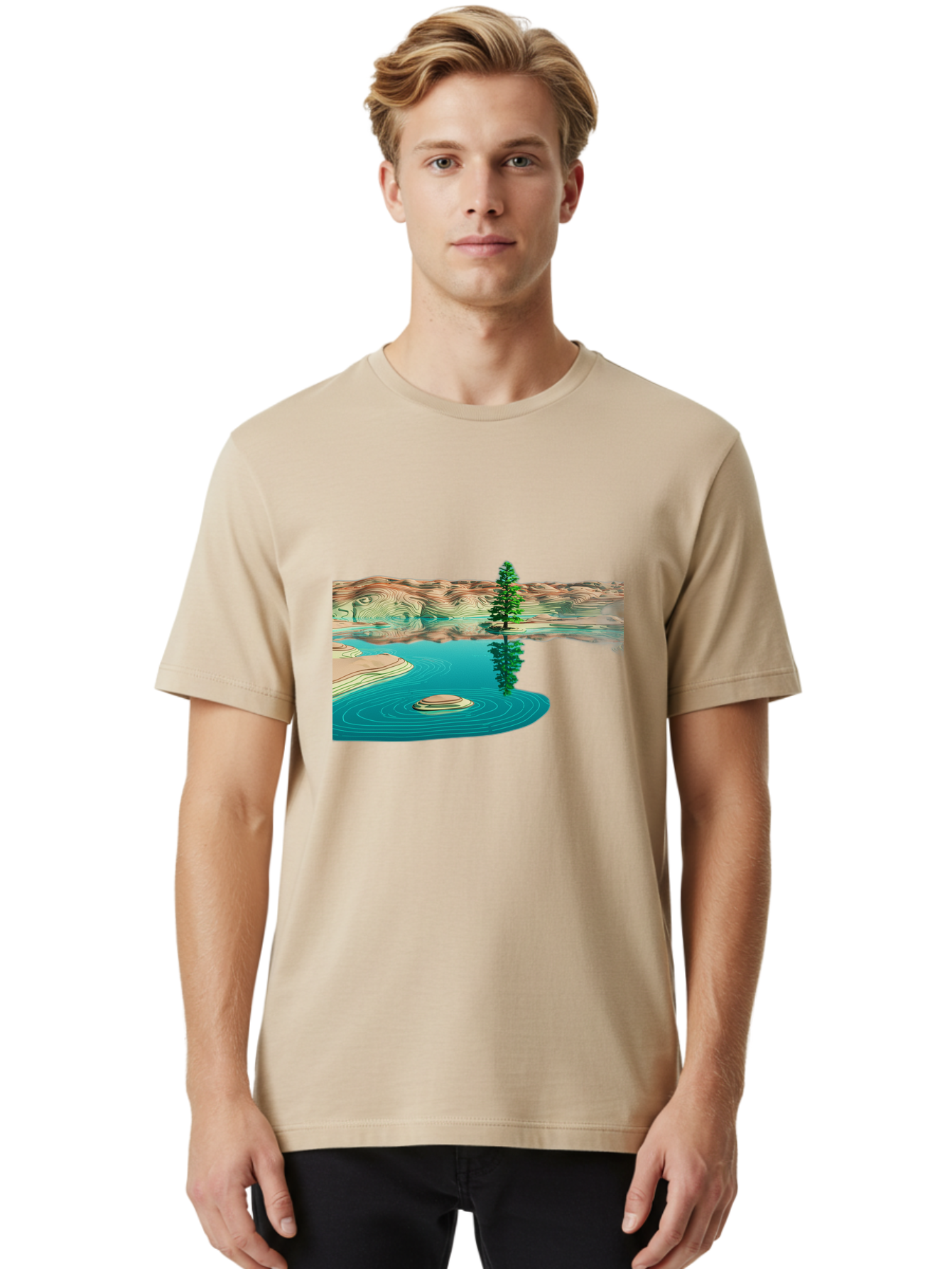 Tree-Reflection Men'S Graphic Tee, 100% Cotton, Comfortable Casual Summer Wear, Machine Washable, Vintage Camera, Old Camera, Antique Camera, Black Camera, Classic Photography, Photography Equipment, Nostalgic Device, Film Camera, Camera Art Bah286