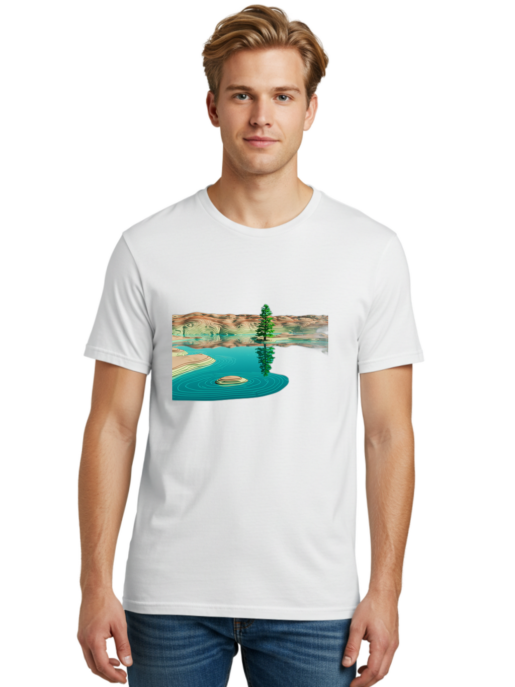 Tree-Reflection Men'S Graphic Tee, 100% Cotton, Comfortable Casual Summer Wear, Machine Washable, Vintage Camera, Old Camera, Antique Camera, Black Camera, Classic Photography, Photography Equipment, Nostalgic Device, Film Camera, Camera Art Bah286