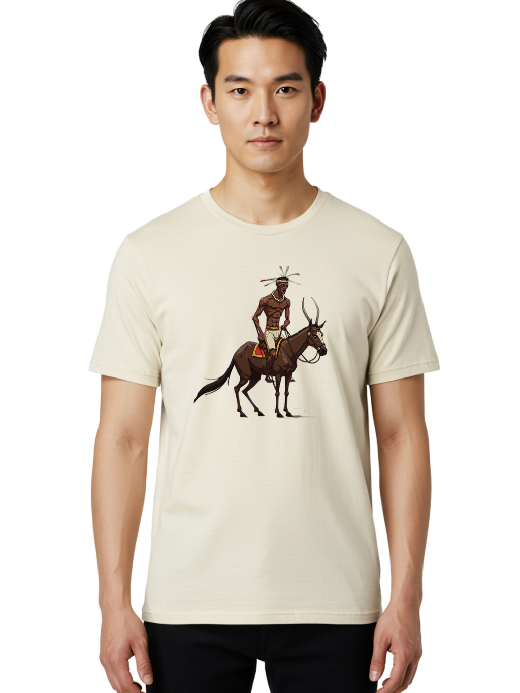 Tribal-Warrior-On-Horse Men'S Graphic Tee, 100% Cotton, Comfortable Casual Summer Wear, Machine Washable, Vintage Camera, Old Camera, Antique Camera, Black Camera, Classic Photography, Photography Equipment, Nostalgic Device, Film Camera, Bah290
