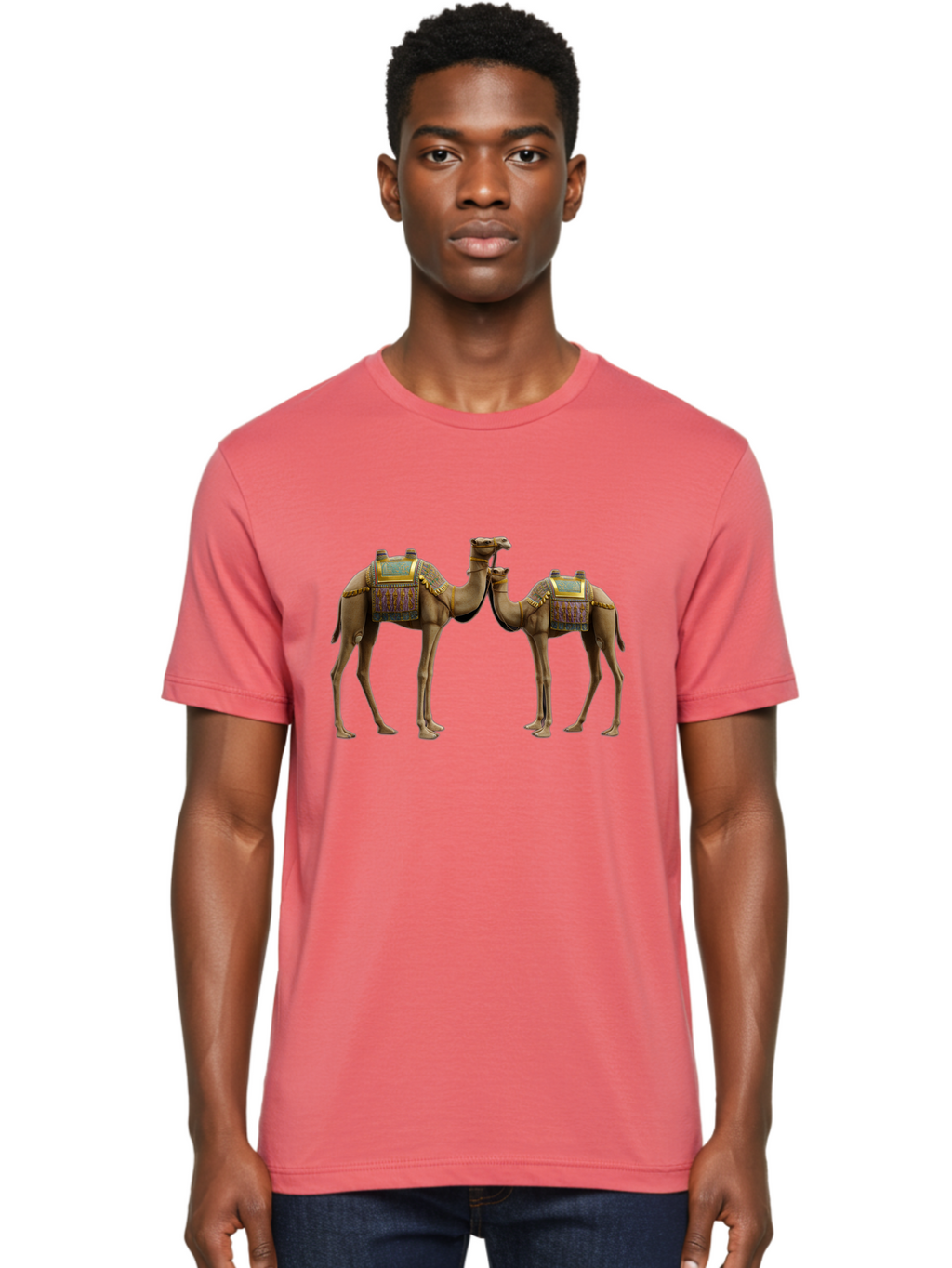 Two-Camels-1 Men'S Graphic Tee, 100% Cotton, Comfortable Casual Summer Wear, Machine Washable, Vintage Camera, Old Camera, Antique Camera, Black Camera, Classic Photography, Photography Equipment, Nostalgic Device, Film Camera, Camera Art Bah300
