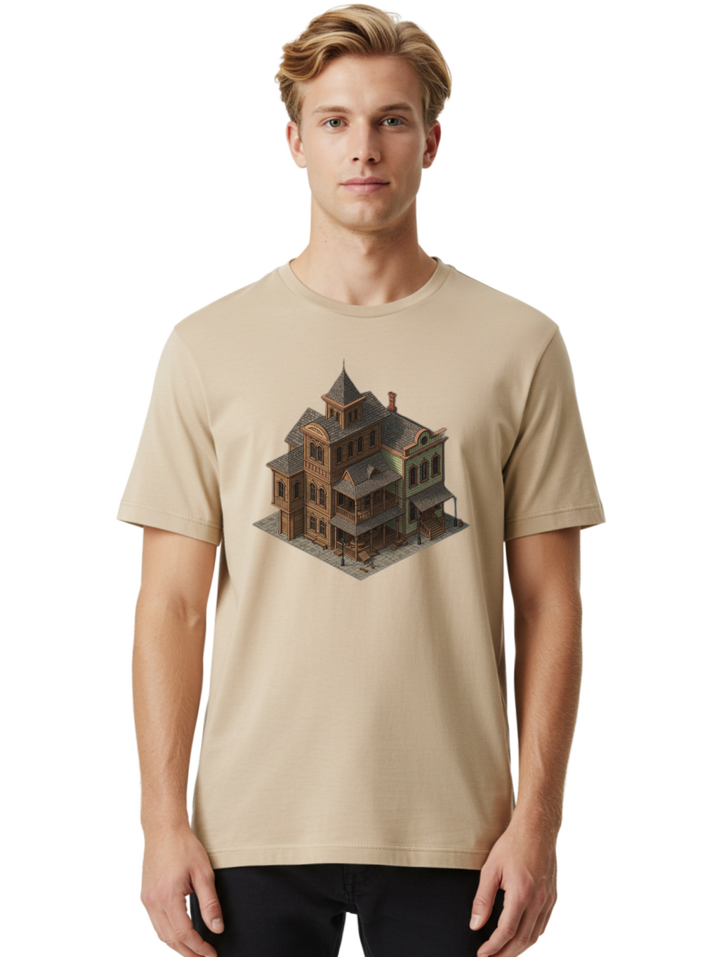 Victorian-House-1 Men'S Graphic Tee, 100% Cotton, Comfortable Casual Summer Wear, Machine Washable, Vintage Camera, Old Camera, Antique Camera, Black Camera, Classic Photography, Photography Equipment, Nostalgic Device, Film Camera, Camera Art Bah315
