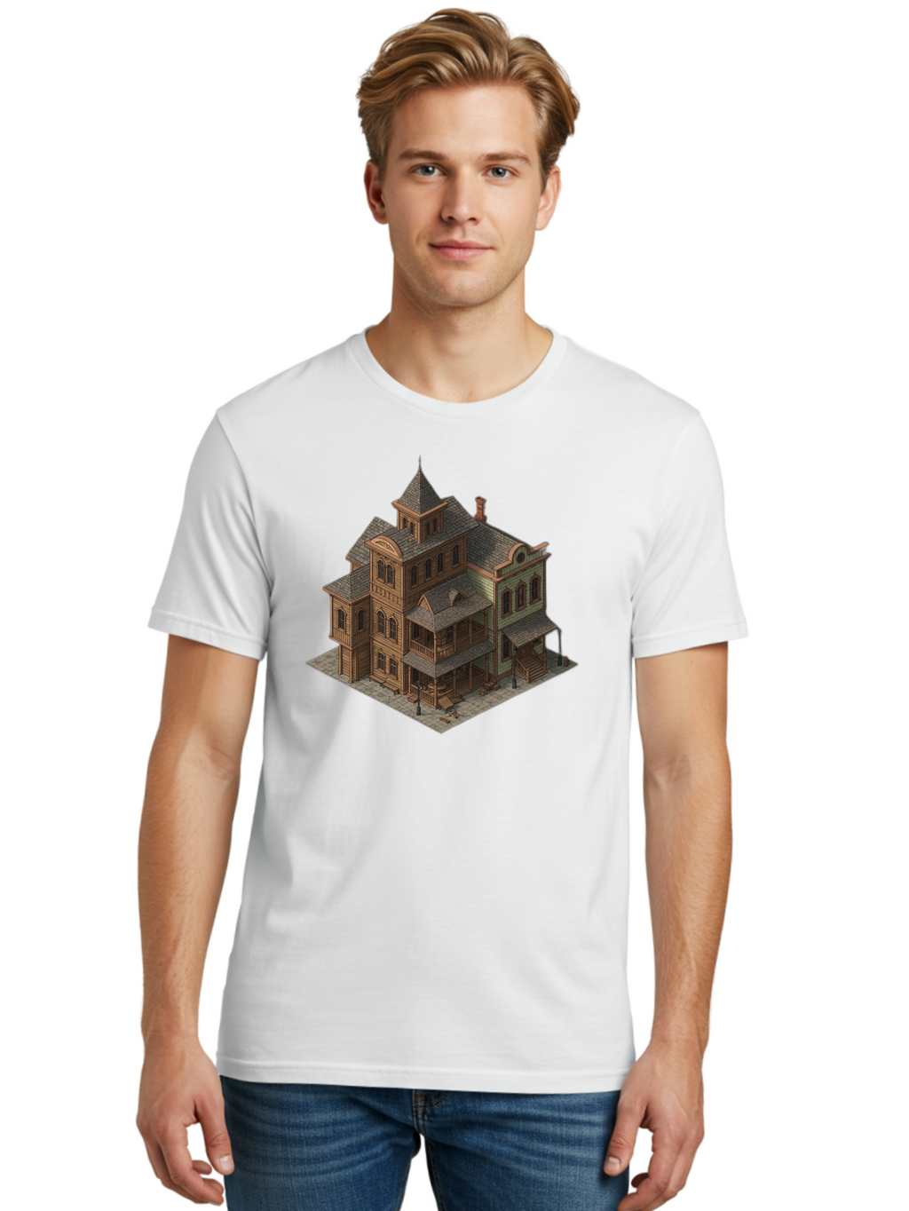 Victorian-House-1 Men'S Graphic Tee, 100% Cotton, Comfortable Casual Summer Wear, Machine Washable, Vintage Camera, Old Camera, Antique Camera, Black Camera, Classic Photography, Photography Equipment, Nostalgic Device, Film Camera, Camera Art Bah315