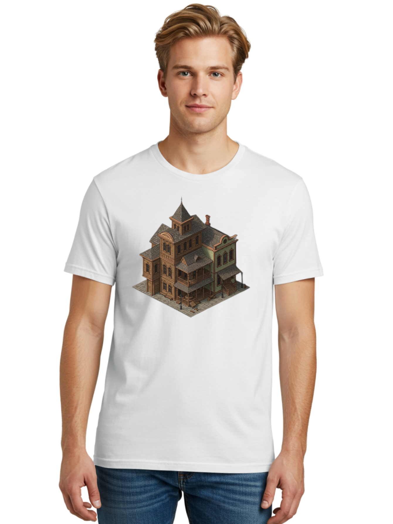 Victorian-House-1 Men'S Graphic Tee, 100% Cotton, Comfortable Casual Summer Wear, Machine Washable, Vintage Camera, Old Camera, Antique Camera, Black Camera, Classic Photography, Photography Equipment, Nostalgic Device, Film Camera, Camera Art Bah315