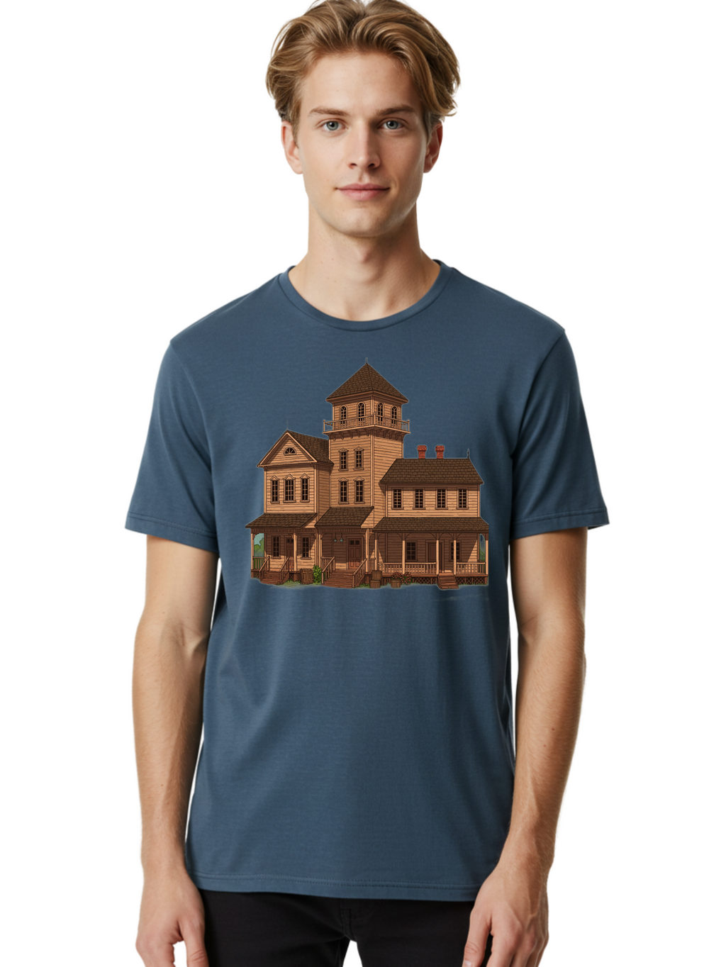 Victorian-Mansion-1 Men'S Graphic Tee, 100% Cotton, Comfortable Casual Summer Wear, Machine Washable, Vintage Camera, Old Camera, Antique Camera, Black Camera, Classic Photography, Photography Equipment, Nostalgic Device, Film Camera, Bah317