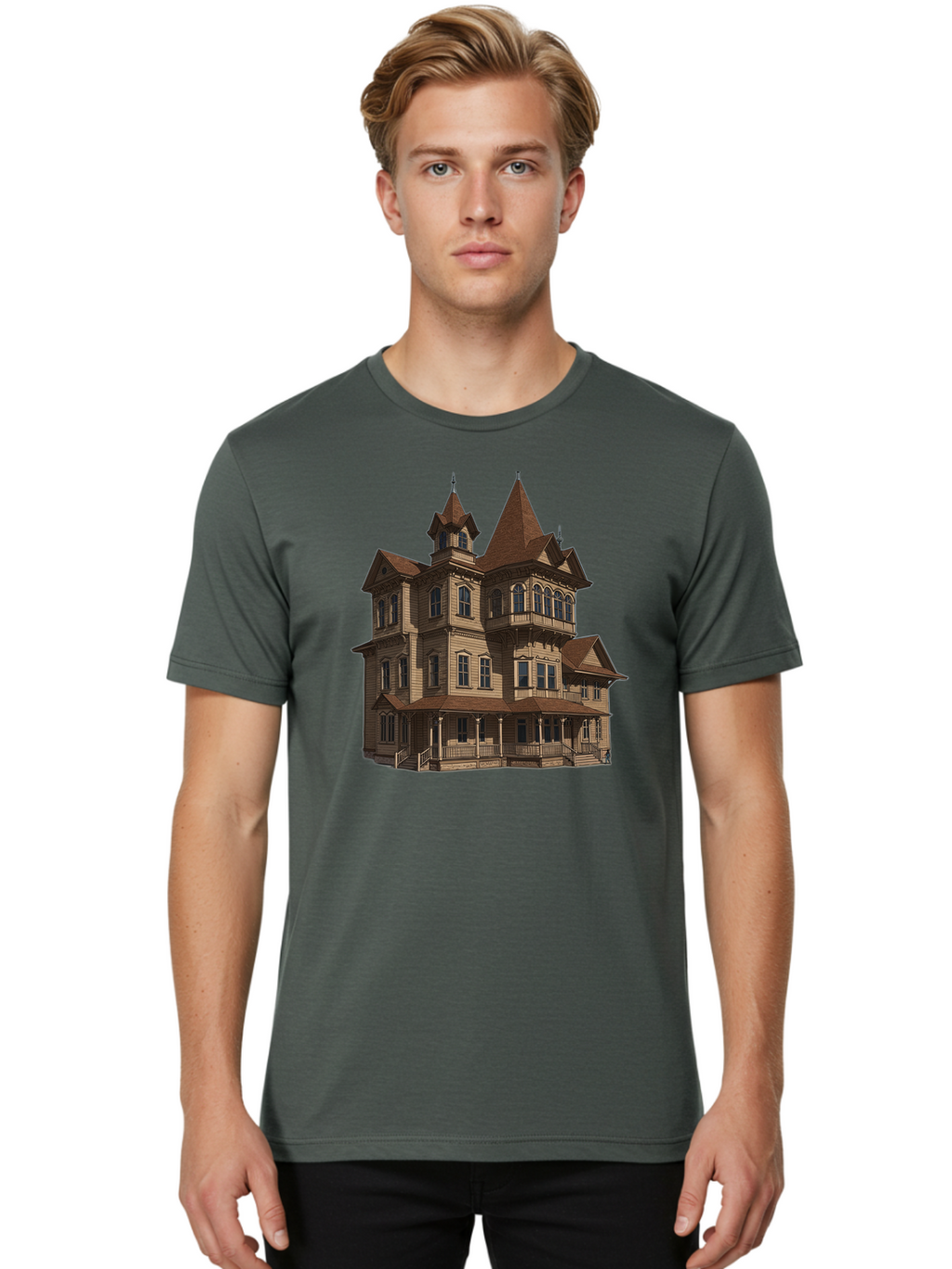 Victorian-Mansion Men'S Graphic Tee, 100% Cotton, Comfortable Casual Summer Wear, Machine Washable, Vintage Camera, Old Camera, Antique Camera, Black Camera, Classic Photography, Photography Equipment, Nostalgic Device, Film Camera, Camera Art Bah318