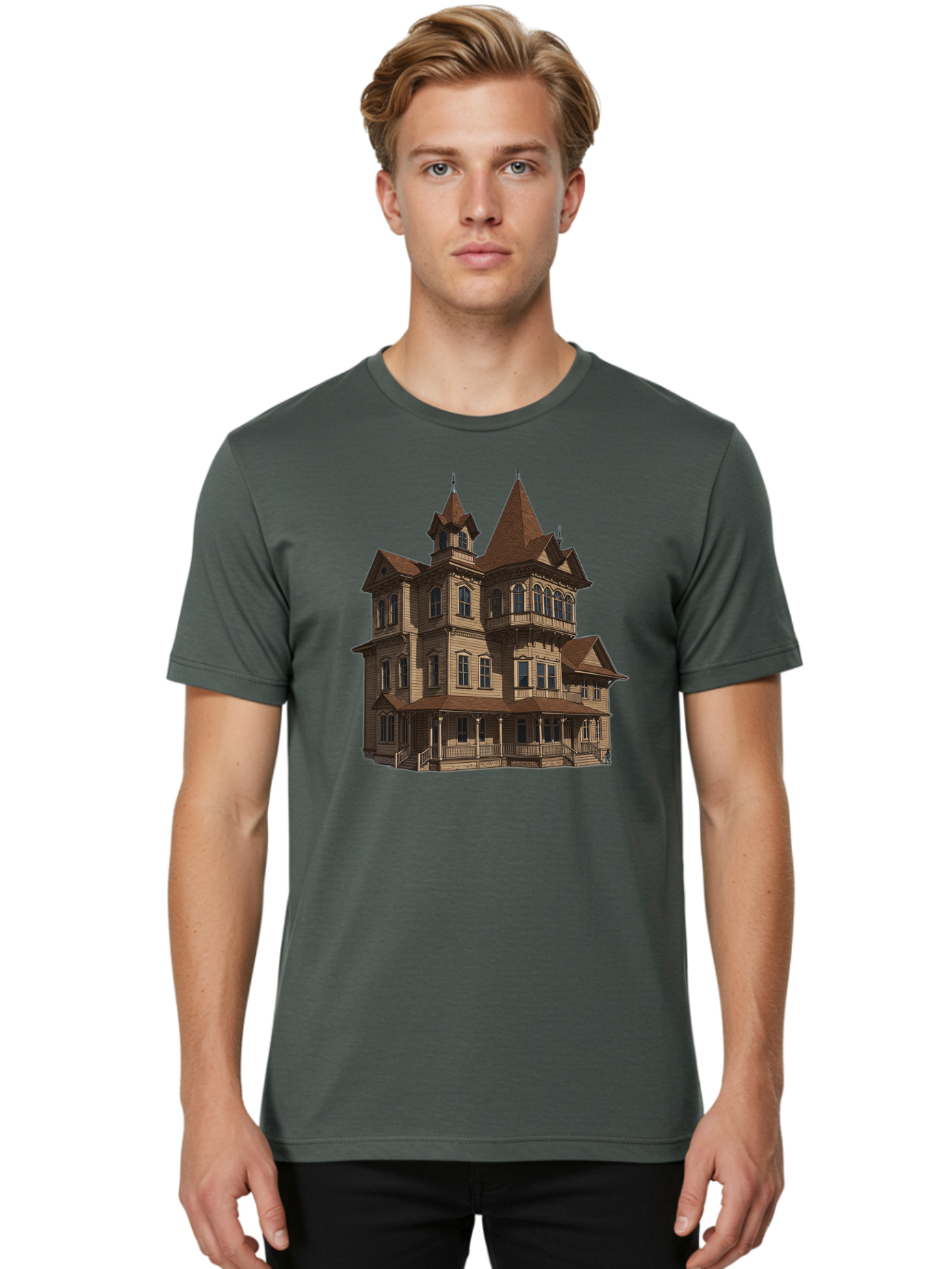 Victorian-Mansion Men'S Graphic Tee, 100% Cotton, Comfortable Casual Summer Wear, Machine Washable, Vintage Camera, Old Camera, Antique Camera, Black Camera, Classic Photography, Photography Equipment, Nostalgic Device, Film Camera, Camera Art Bah318