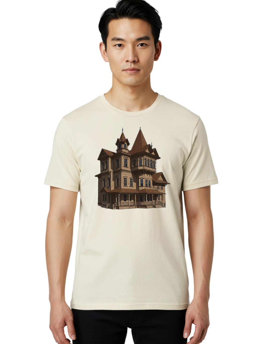 Victorian-Mansion Men'S Graphic Tee, 100% Cotton, Comfortable Casual Summer Wear, Machine Washable, Vintage Camera, Old Camera, Antique Camera, Black Camera, Classic Photography, Photography Equipment, Nostalgic Device, Film Camera, Camera Art Bah318