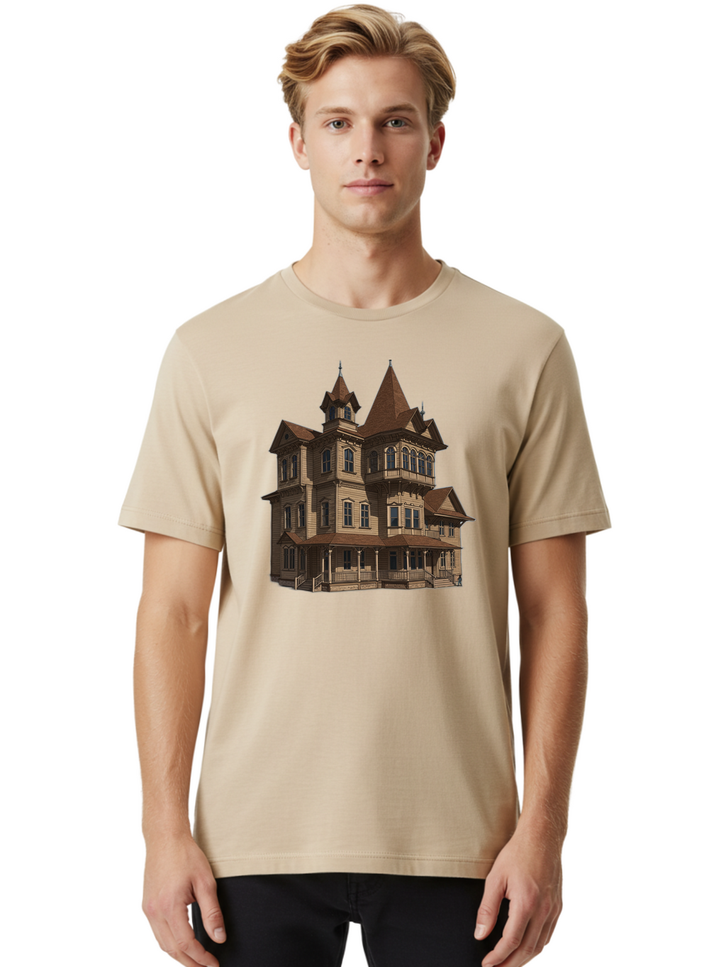 Victorian-Mansion Men'S Graphic Tee, 100% Cotton, Comfortable Casual Summer Wear, Machine Washable, Vintage Camera, Old Camera, Antique Camera, Black Camera, Classic Photography, Photography Equipment, Nostalgic Device, Film Camera, Camera Art Bah318