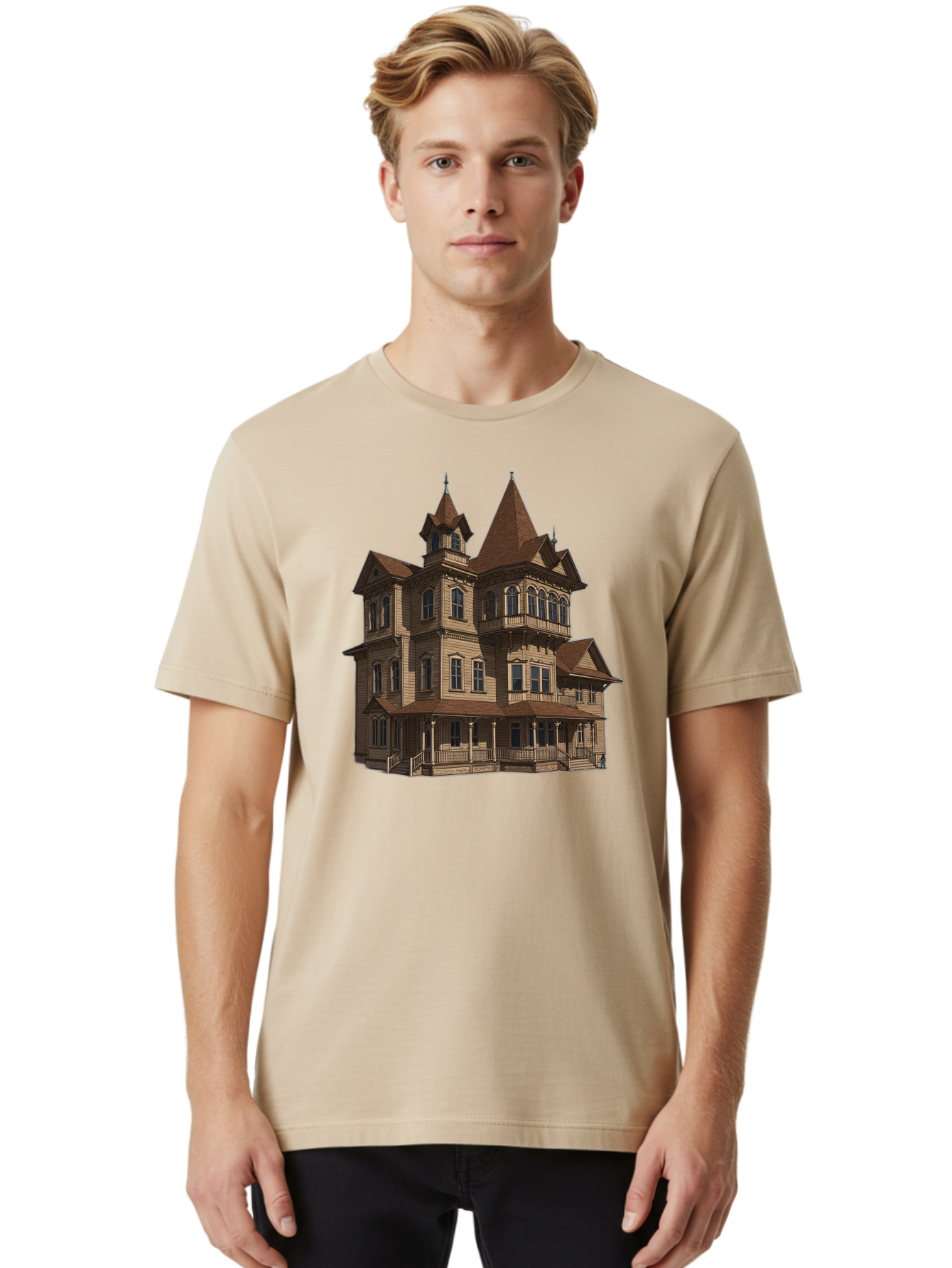 Victorian-Mansion Men'S Graphic Tee, 100% Cotton, Comfortable Casual Summer Wear, Machine Washable, Vintage Camera, Old Camera, Antique Camera, Black Camera, Classic Photography, Photography Equipment, Nostalgic Device, Film Camera, Camera Art Bah318