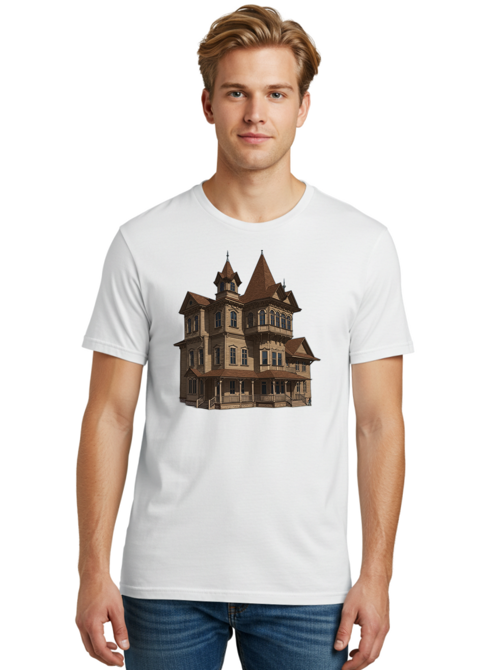 Victorian-Mansion Men'S Graphic Tee, 100% Cotton, Comfortable Casual Summer Wear, Machine Washable, Vintage Camera, Old Camera, Antique Camera, Black Camera, Classic Photography, Photography Equipment, Nostalgic Device, Film Camera, Camera Art Bah318