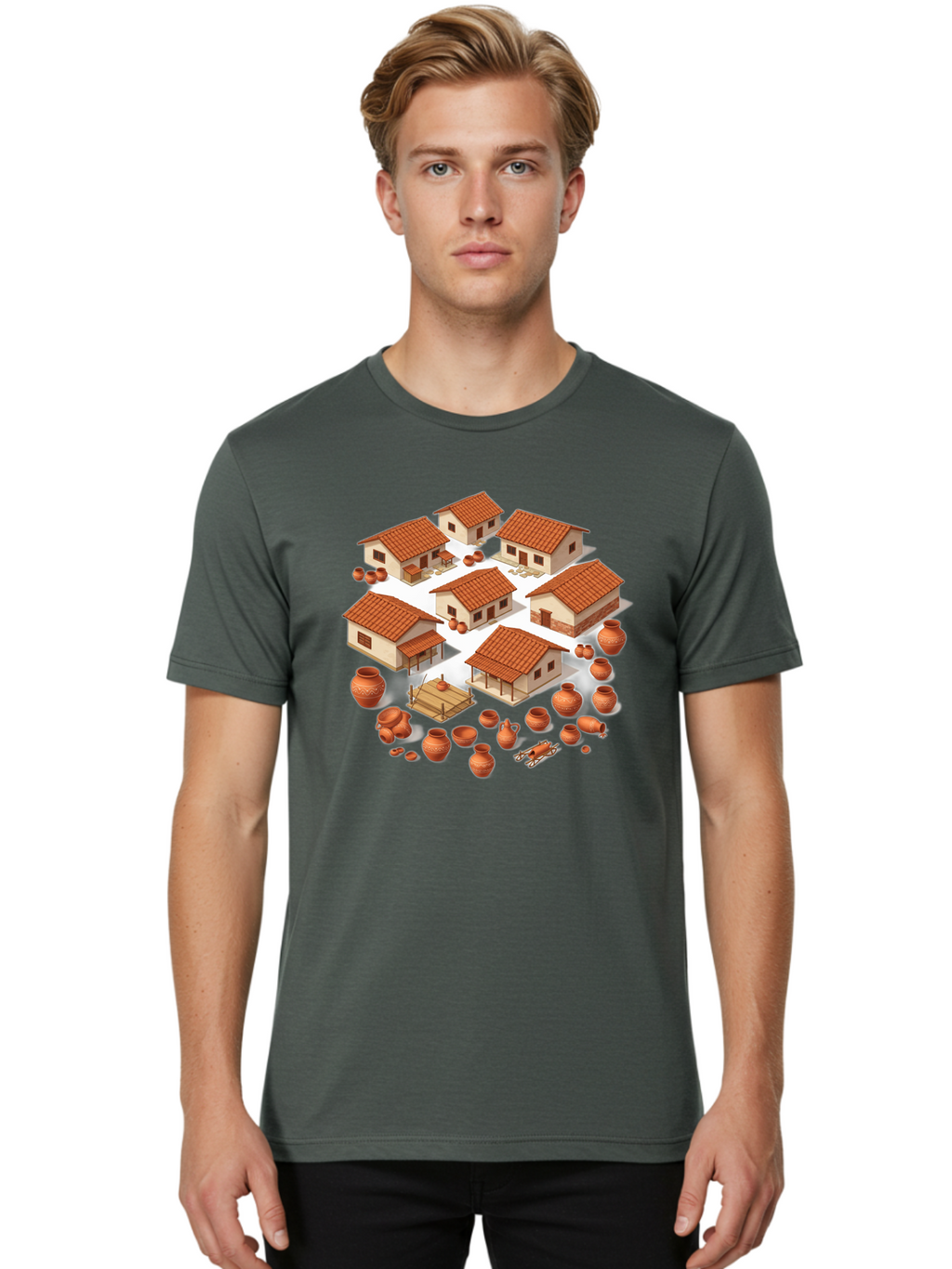 Village-Scene Men'S Graphic Tee, 100% Cotton, Comfortable Casual Summer Wear, Machine Washable, Vintage Camera, Old Camera, Antique Camera, Black Camera, Classic Photography, Photography Equipment, Nostalgic Device, Film Camera, Camera Art Bah340