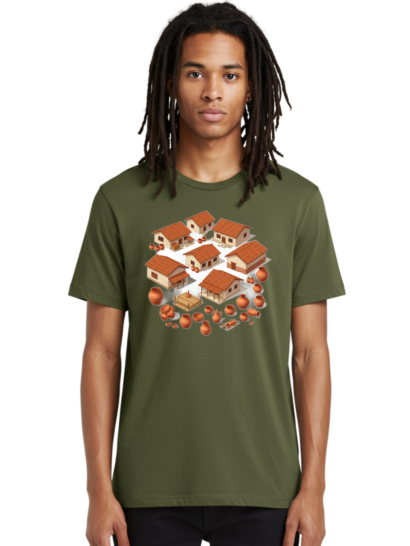 Village-Scene Men'S Graphic Tee, 100% Cotton, Comfortable Casual Summer Wear, Machine Washable, Vintage Camera, Old Camera, Antique Camera, Black Camera, Classic Photography, Photography Equipment, Nostalgic Device, Film Camera, Camera Art Bah340