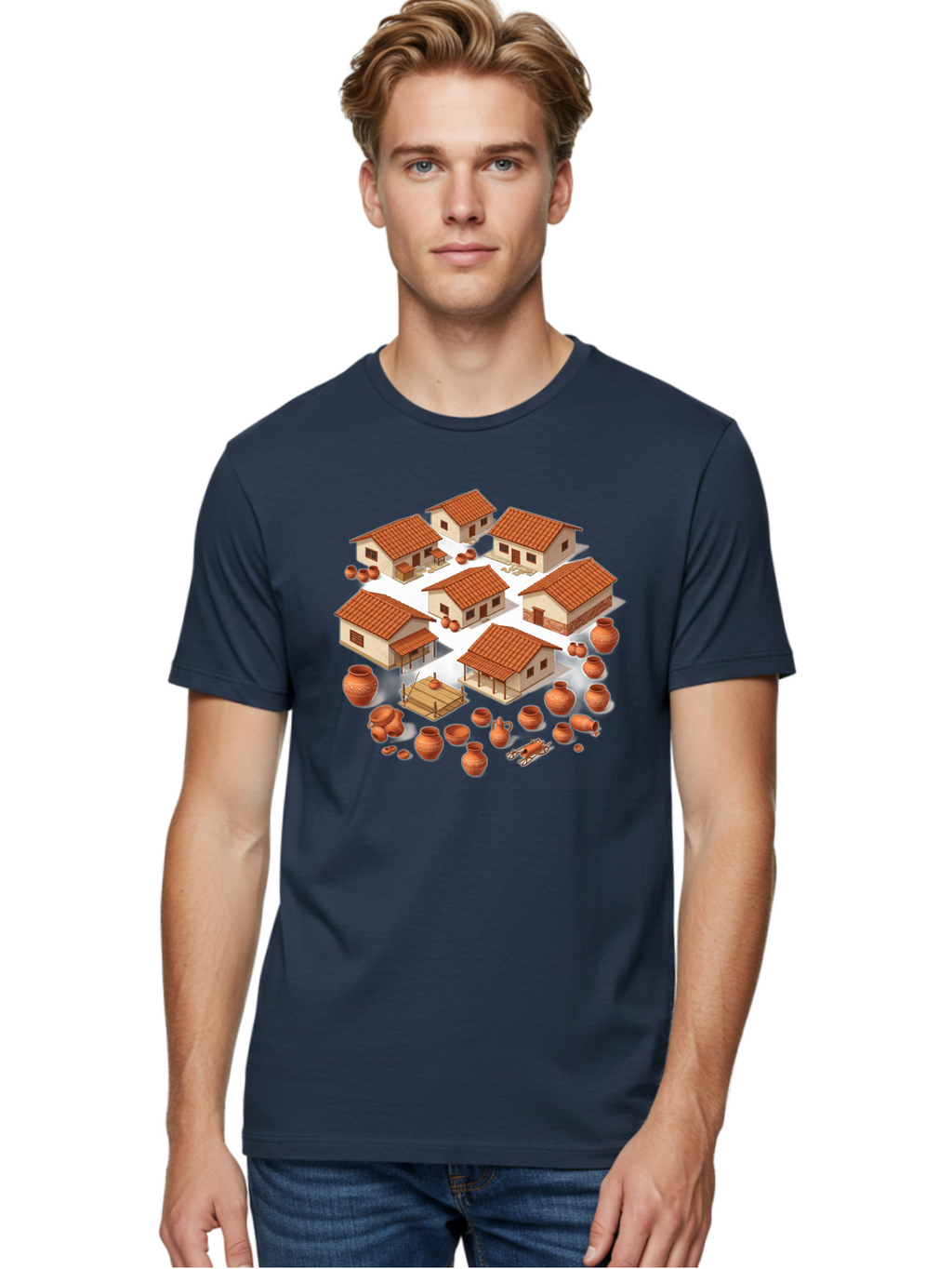 Village-Scene Men'S Graphic Tee, 100% Cotton, Comfortable Casual Summer Wear, Machine Washable, Vintage Camera, Old Camera, Antique Camera, Black Camera, Classic Photography, Photography Equipment, Nostalgic Device, Film Camera, Camera Art Bah340