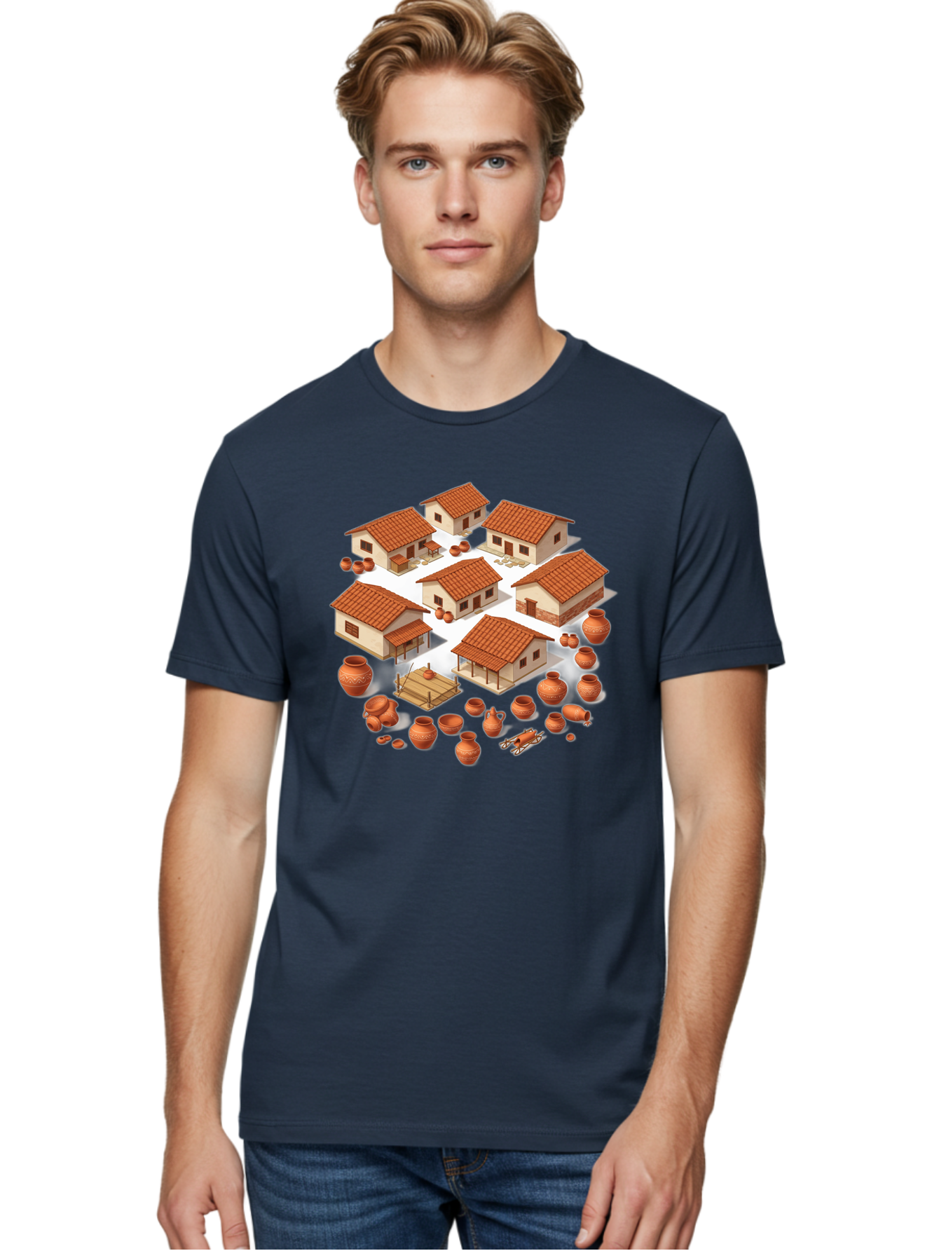 Village-Scene Men'S Graphic Tee, 100% Cotton, Comfortable Casual Summer Wear, Machine Washable, Vintage Camera, Old Camera, Antique Camera, Black Camera, Classic Photography, Photography Equipment, Nostalgic Device, Film Camera, Camera Art Bah340