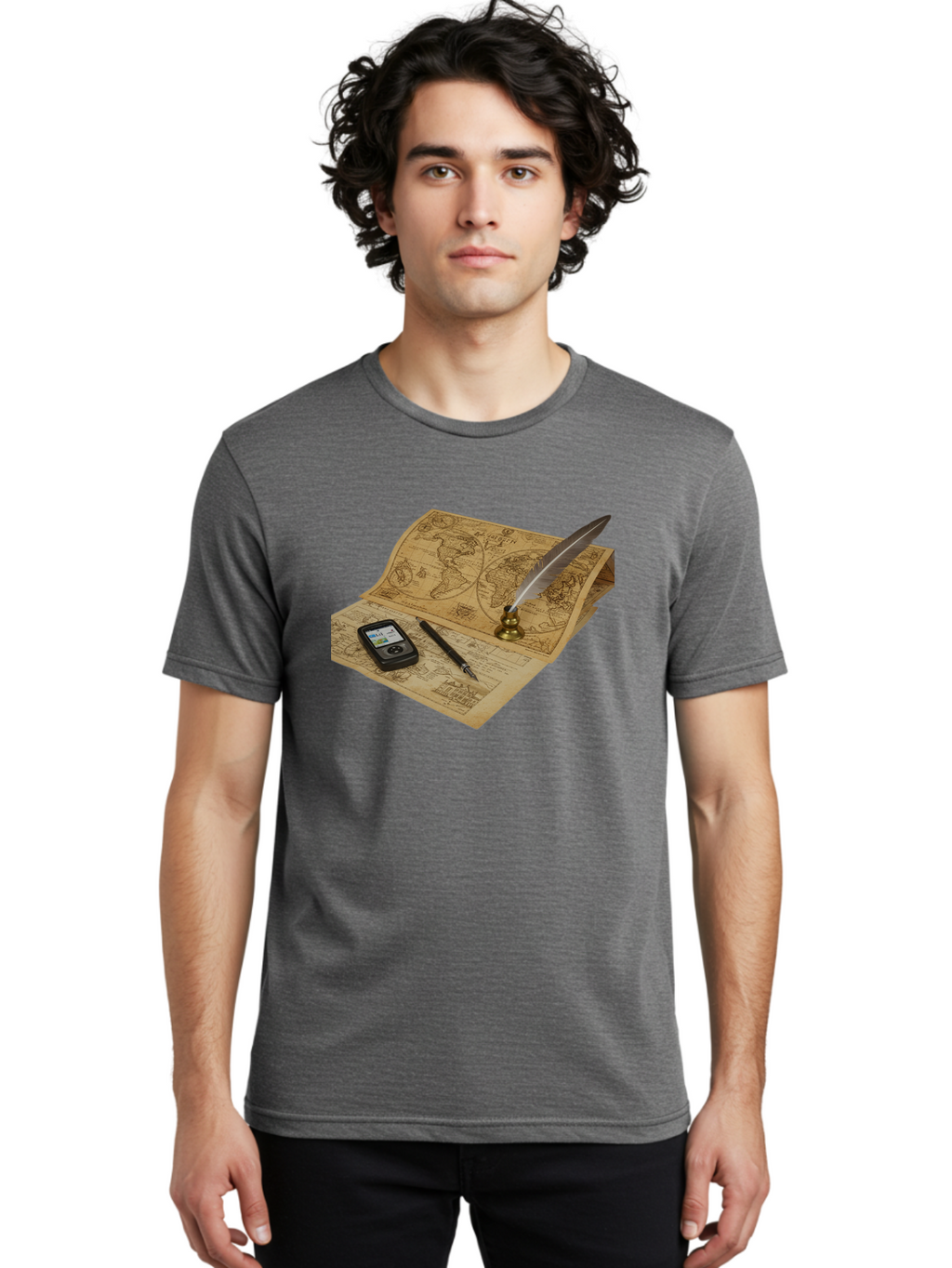 Vintage-Map Men'S Graphic Tee, 100% Cotton, Comfortable Casual Summer Wear, Machine Washable, Vintage Camera, Old Camera, Antique Camera, Black Camera, Classic Photography, Photography Equipment, Nostalgic Device, Film Camera, Camera Art Bah345