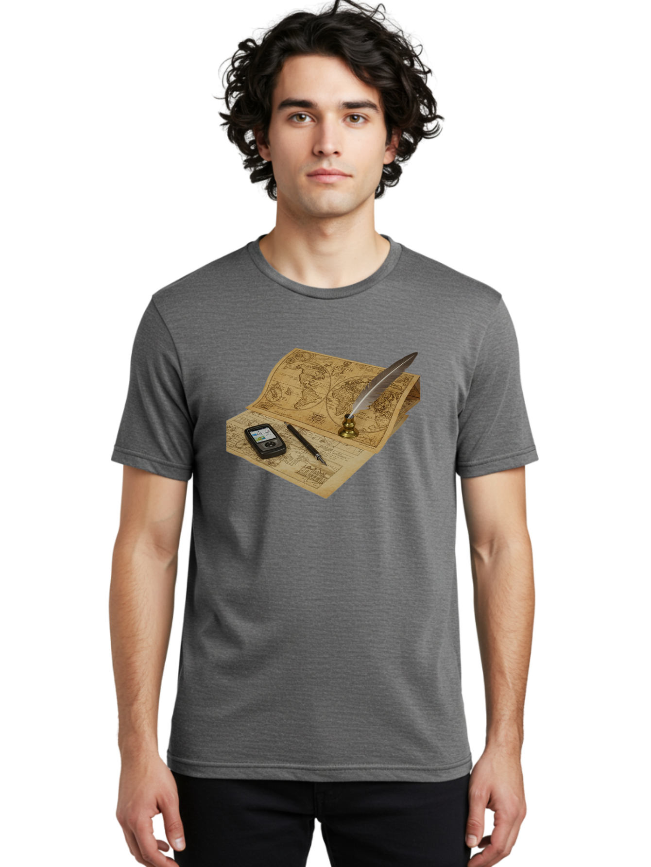 Vintage-Map Men'S Graphic Tee, 100% Cotton, Comfortable Casual Summer Wear, Machine Washable, Vintage Camera, Old Camera, Antique Camera, Black Camera, Classic Photography, Photography Equipment, Nostalgic Device, Film Camera, Camera Art Bah345