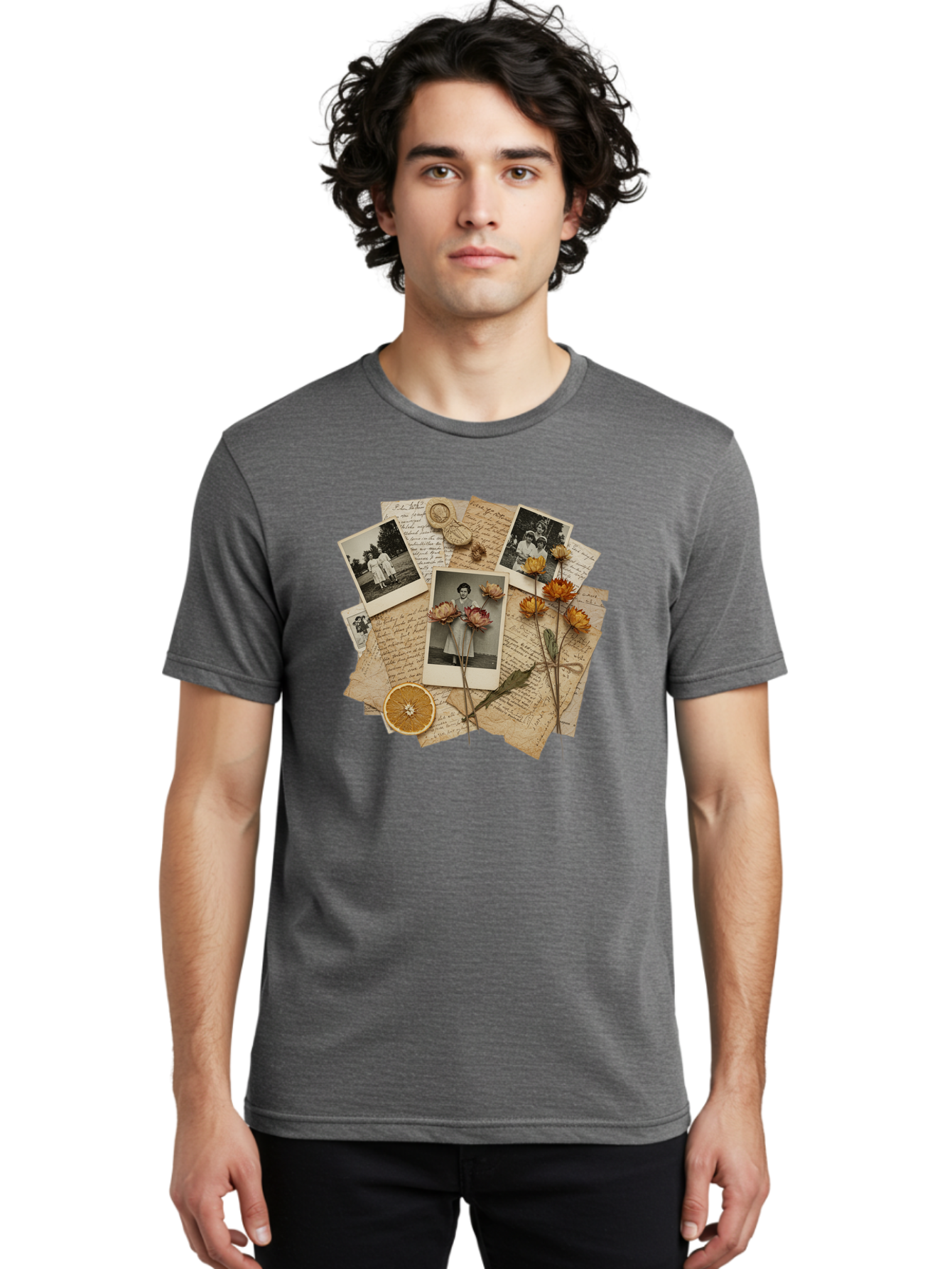 Vintage-Polaroids-And-Letters Men'S Graphic Tee, 100% Cotton, Comfortable Casual Summer Wear, Machine Washable, Vintage Camera, Old Camera, Antique Camera, Black Camera, Classic Photography, Photography Equipment, Nostalgic Device, Bah346