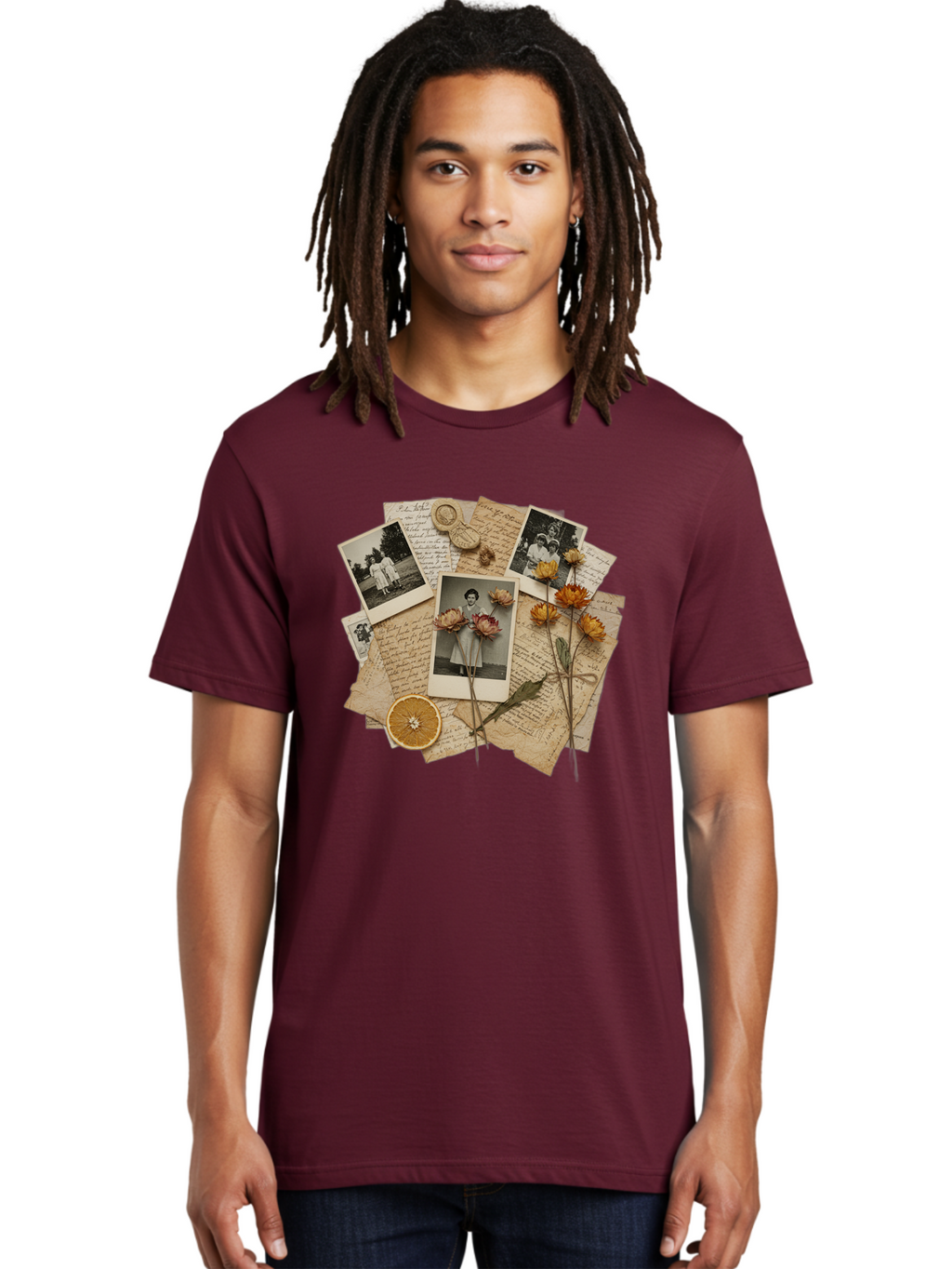 Vintage-Polaroids-And-Letters Men'S Graphic Tee, 100% Cotton, Comfortable Casual Summer Wear, Machine Washable, Vintage Camera, Old Camera, Antique Camera, Black Camera, Classic Photography, Photography Equipment, Nostalgic Device, Bah346