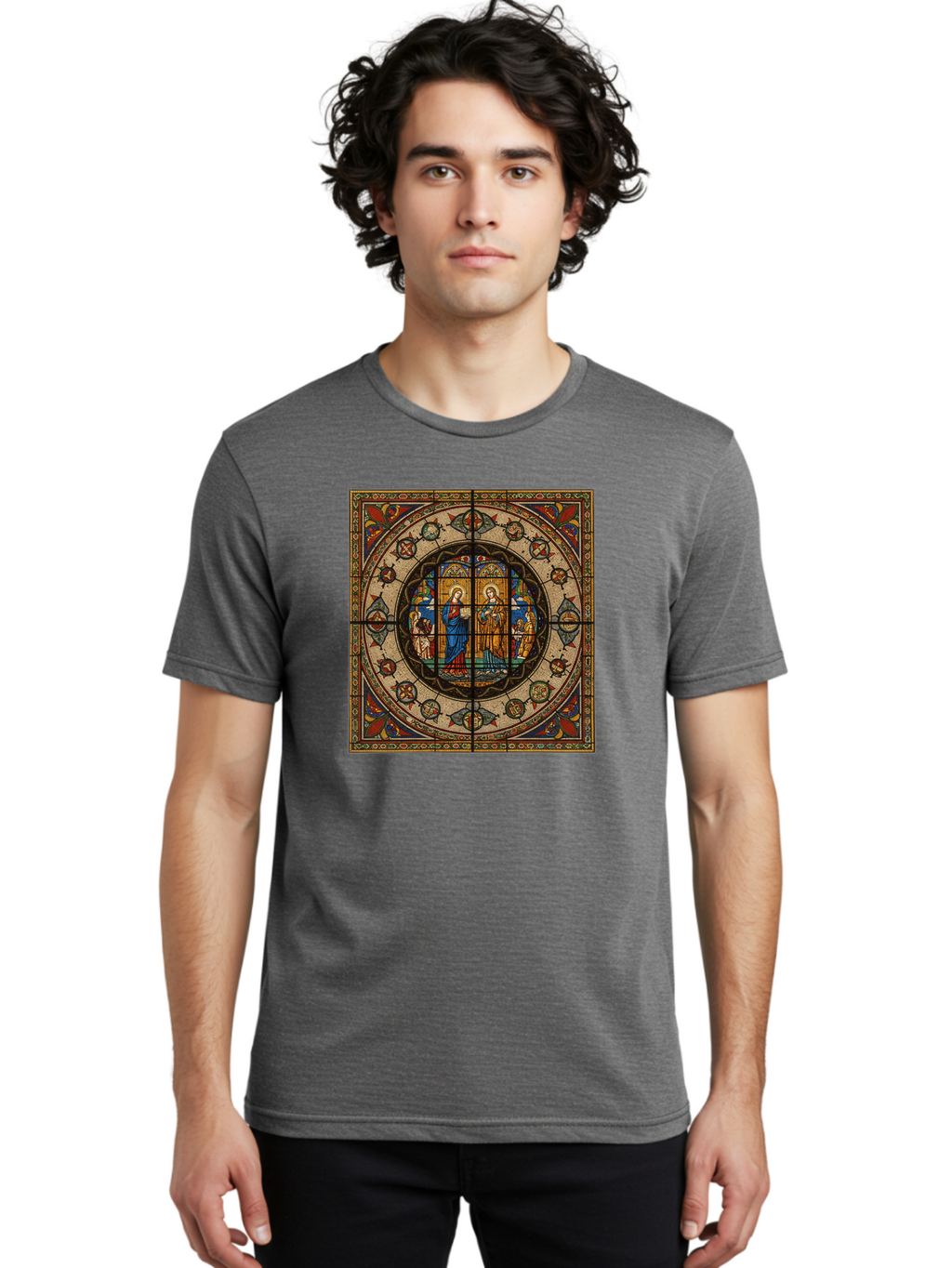 Visitation-Stained-Glass-Window Men'S Graphic Tee, 100% Cotton, Comfortable Casual Summer Wear, Machine Washable, Vintage Camera, Old Camera, Antique Camera, Black Camera, Classic Photography, Photography Equipment, Nostalgic Device, Bah349