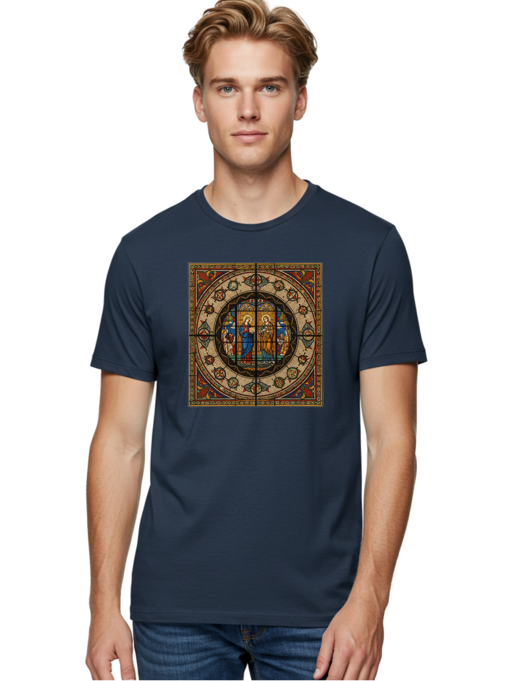 Visitation-Stained-Glass-Window Men'S Graphic Tee, 100% Cotton, Comfortable Casual Summer Wear, Machine Washable, Vintage Camera, Old Camera, Antique Camera, Black Camera, Classic Photography, Photography Equipment, Nostalgic Device, Bah349