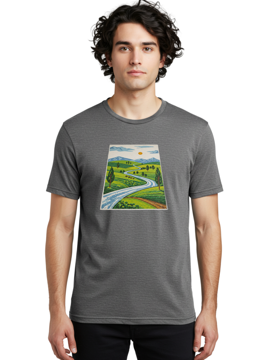Winding-Road-Landscape Men'S Graphic Tee, 100% Cotton, Comfortable Casual Summer Wear, Machine Washable, Vintage Camera, Old Camera, Antique Camera, Black Camera, Classic Photography, Photography Equipment, Nostalgic Device, Film Camera, Bah384
